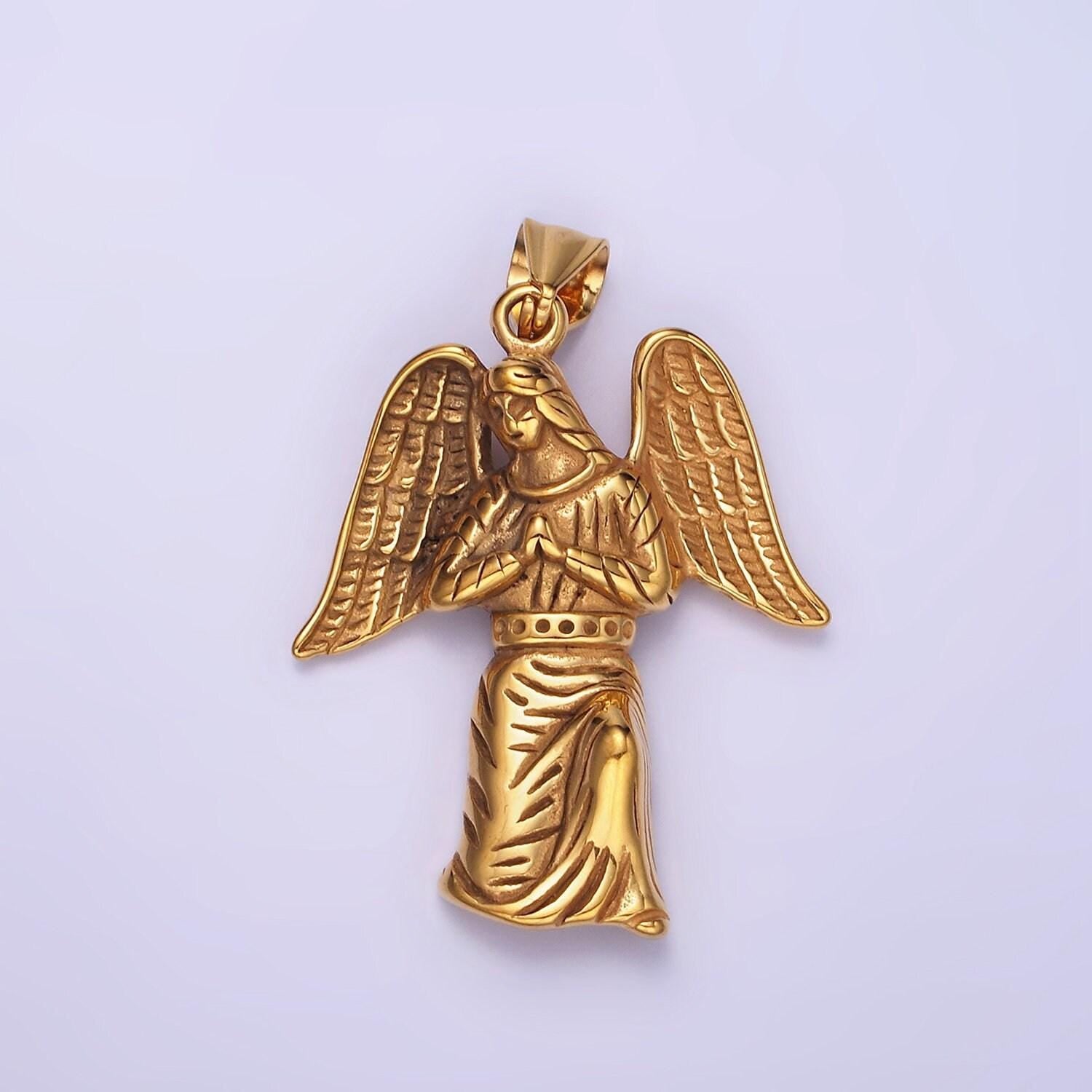 Stainless steel 52mm angel praying pendant gothic jewelry inspired | p-1188