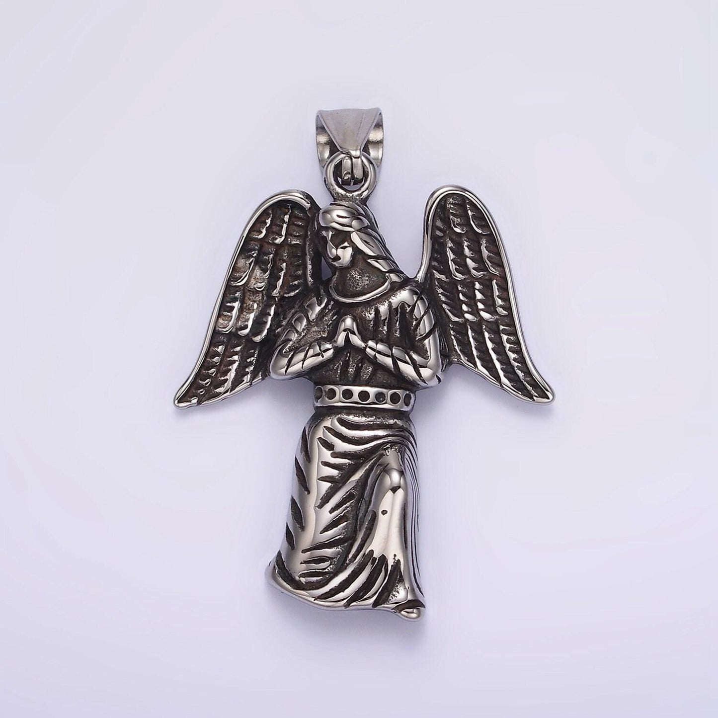 Stainless steel 52mm angel praying pendant gothic jewelry inspired | p-1188