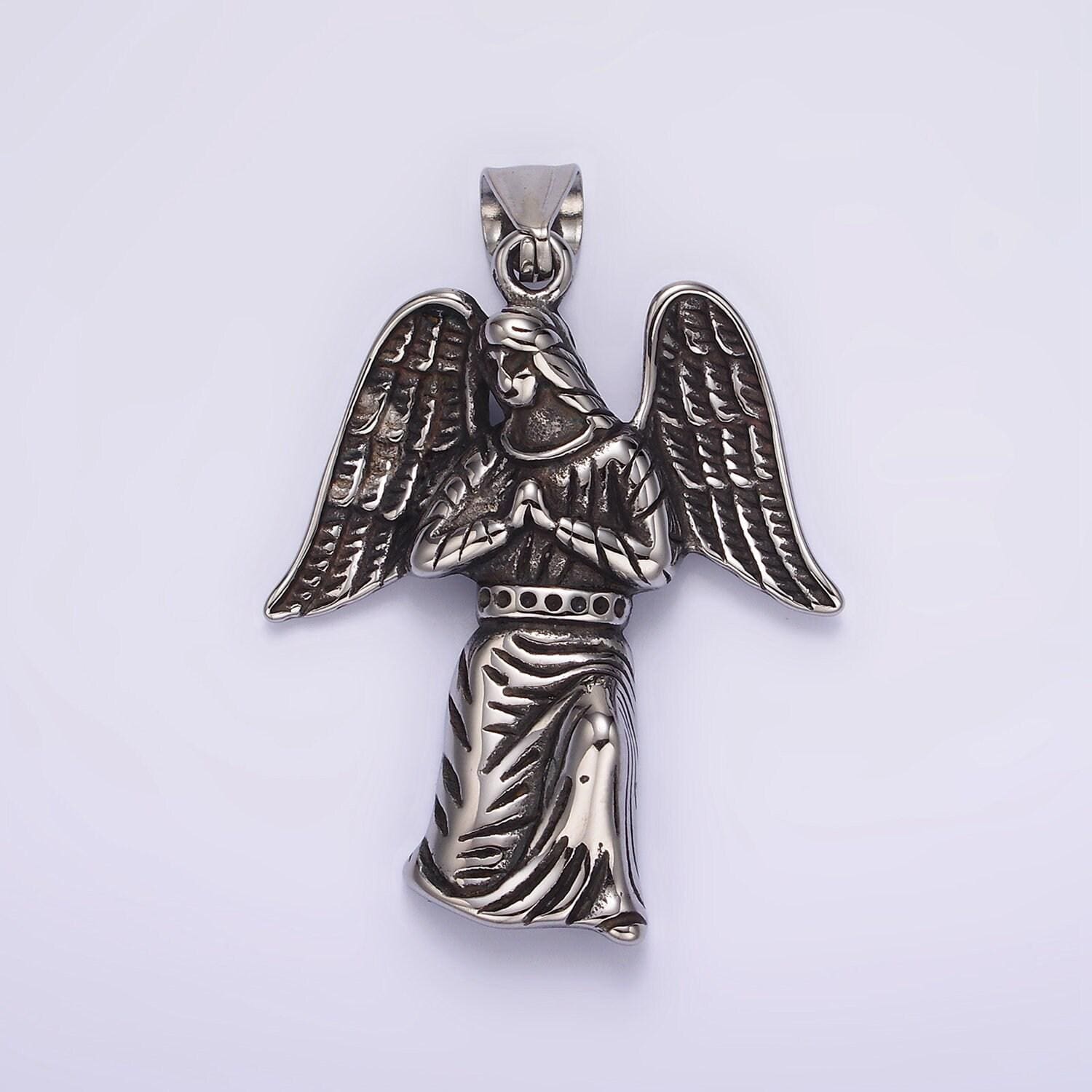 Stainless steel 52mm angel praying pendant gothic jewelry inspired | p-1188