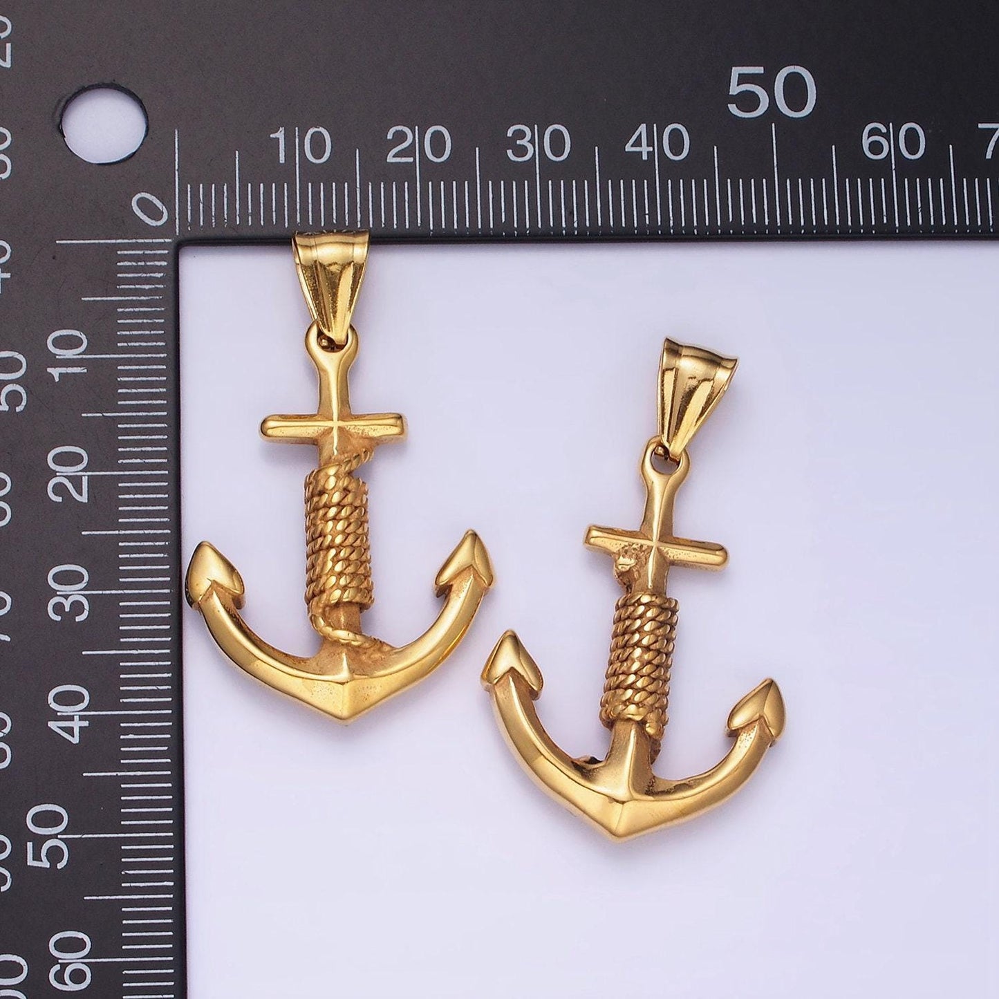 Big nautical charm stainless steel 42mm anchor with rope pendant christian religious jewelry making supply | p-1194