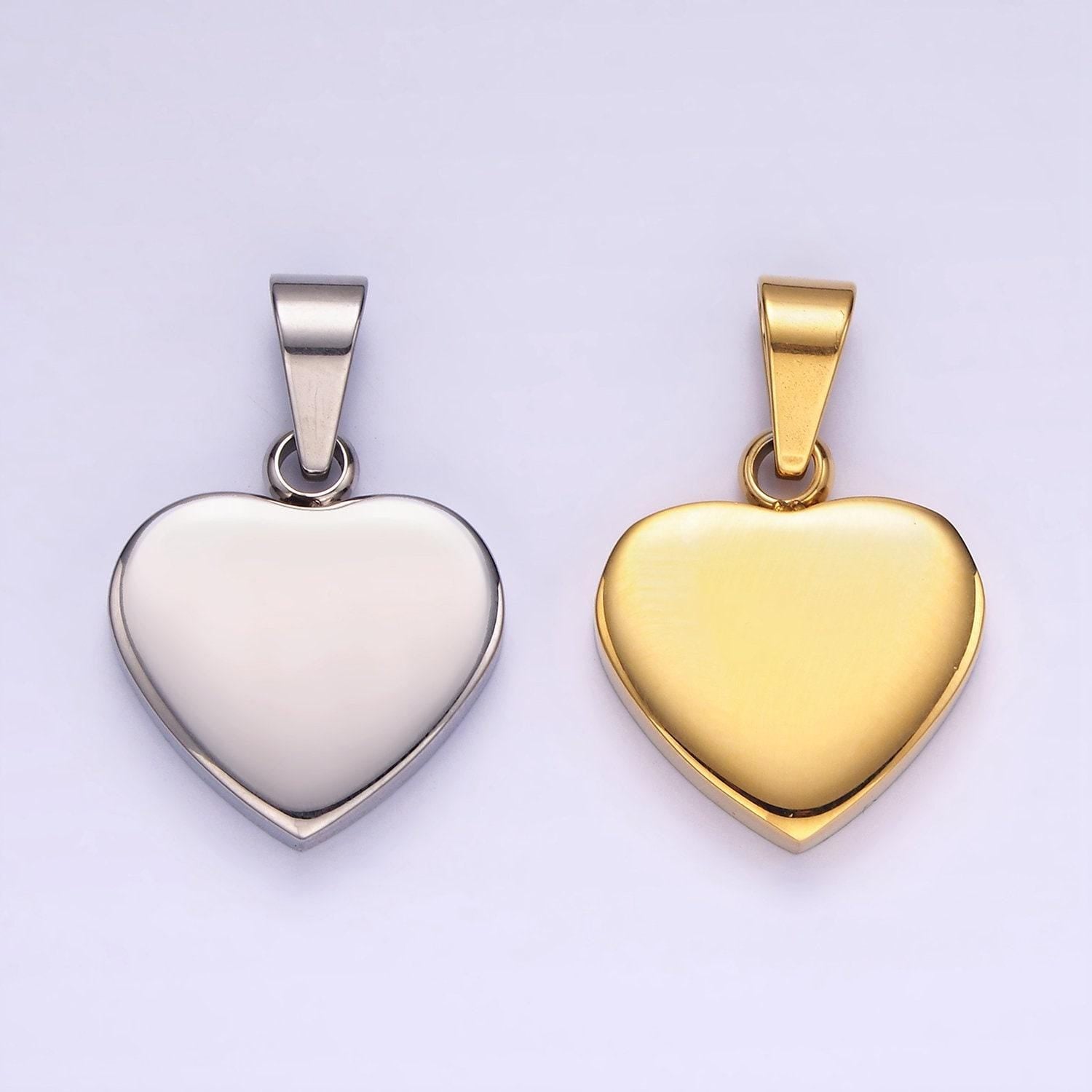 14k gold plated & stainless steel heart pendants blank heart charm | p-1196 p-1197