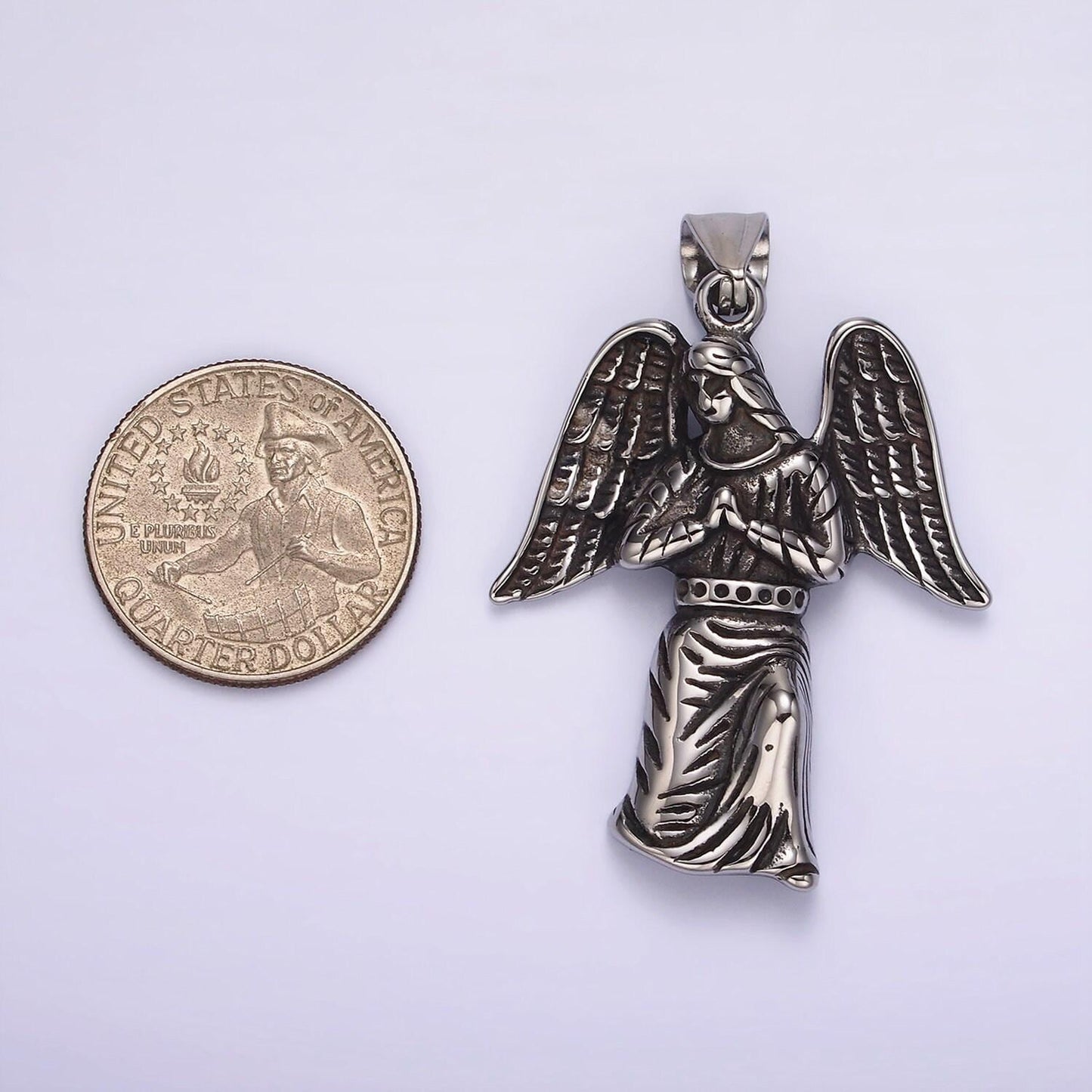 Stainless steel 52mm angel praying pendant gothic jewelry inspired | p-1188