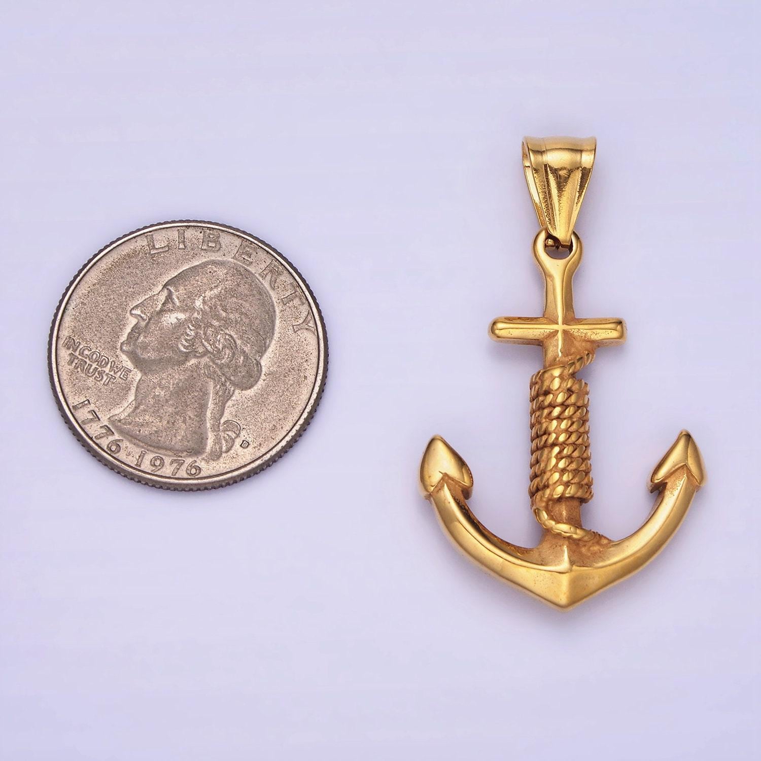 Big nautical charm stainless steel 42mm anchor with rope pendant christian religious jewelry making supply | p-1194