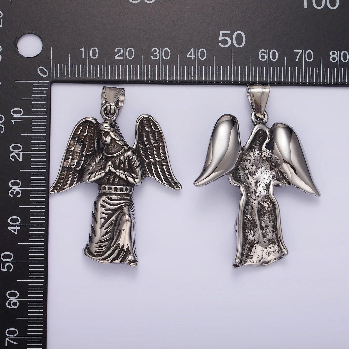 Stainless steel 52mm angel praying pendant gothic jewelry inspired | p-1188