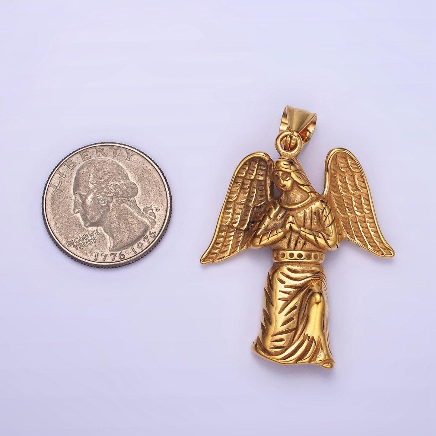 Stainless steel 52mm angel praying pendant gothic jewelry inspired | p-1188