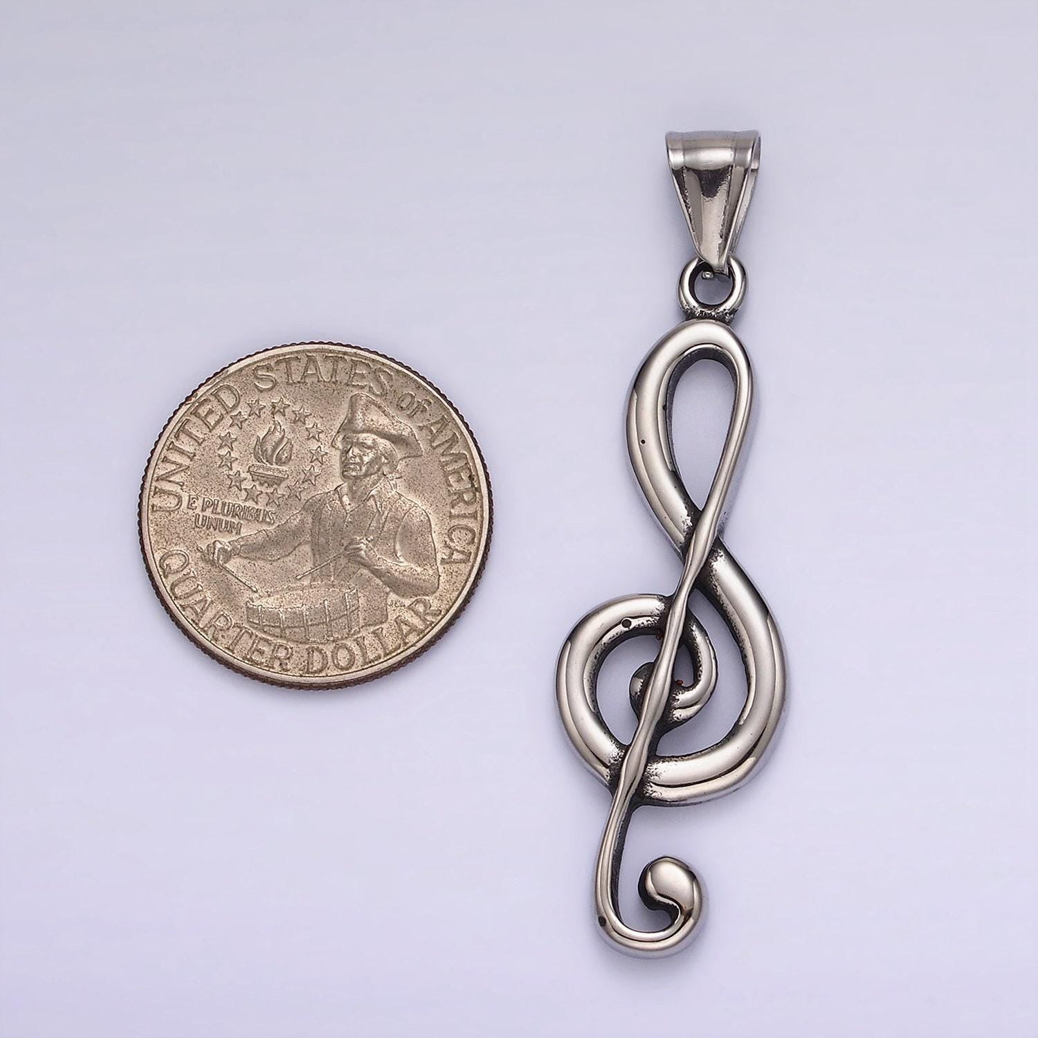 Stainless steel treble g-clef musical symbol pendant | p-1192