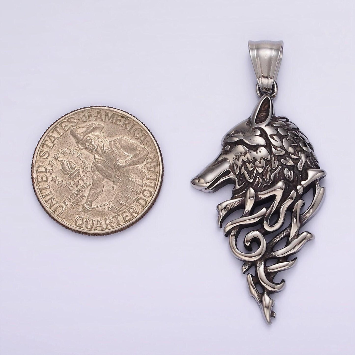 Stainless steel wolf sigil head pendant | p-1185