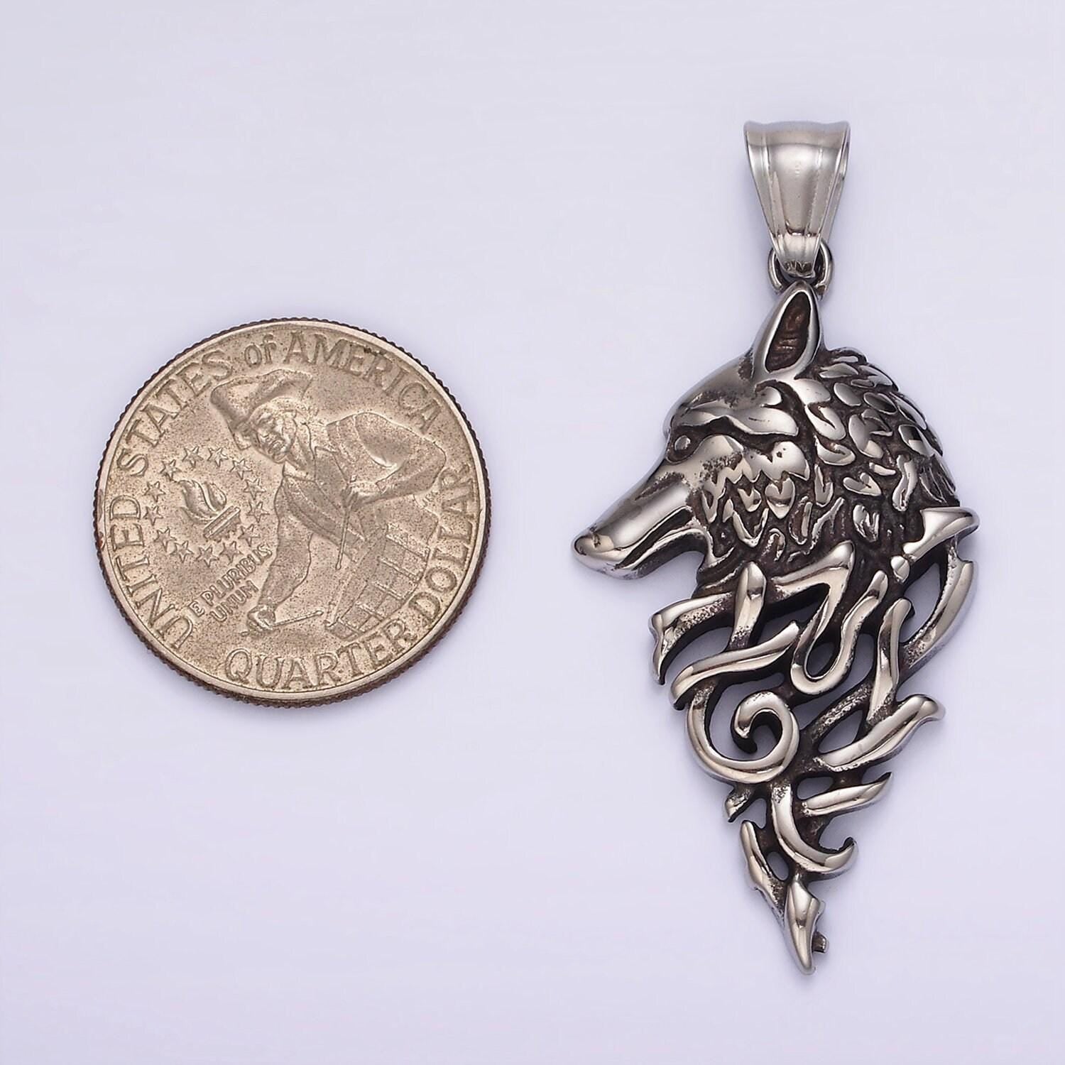 Stainless steel wolf sigil head pendant | p-1185