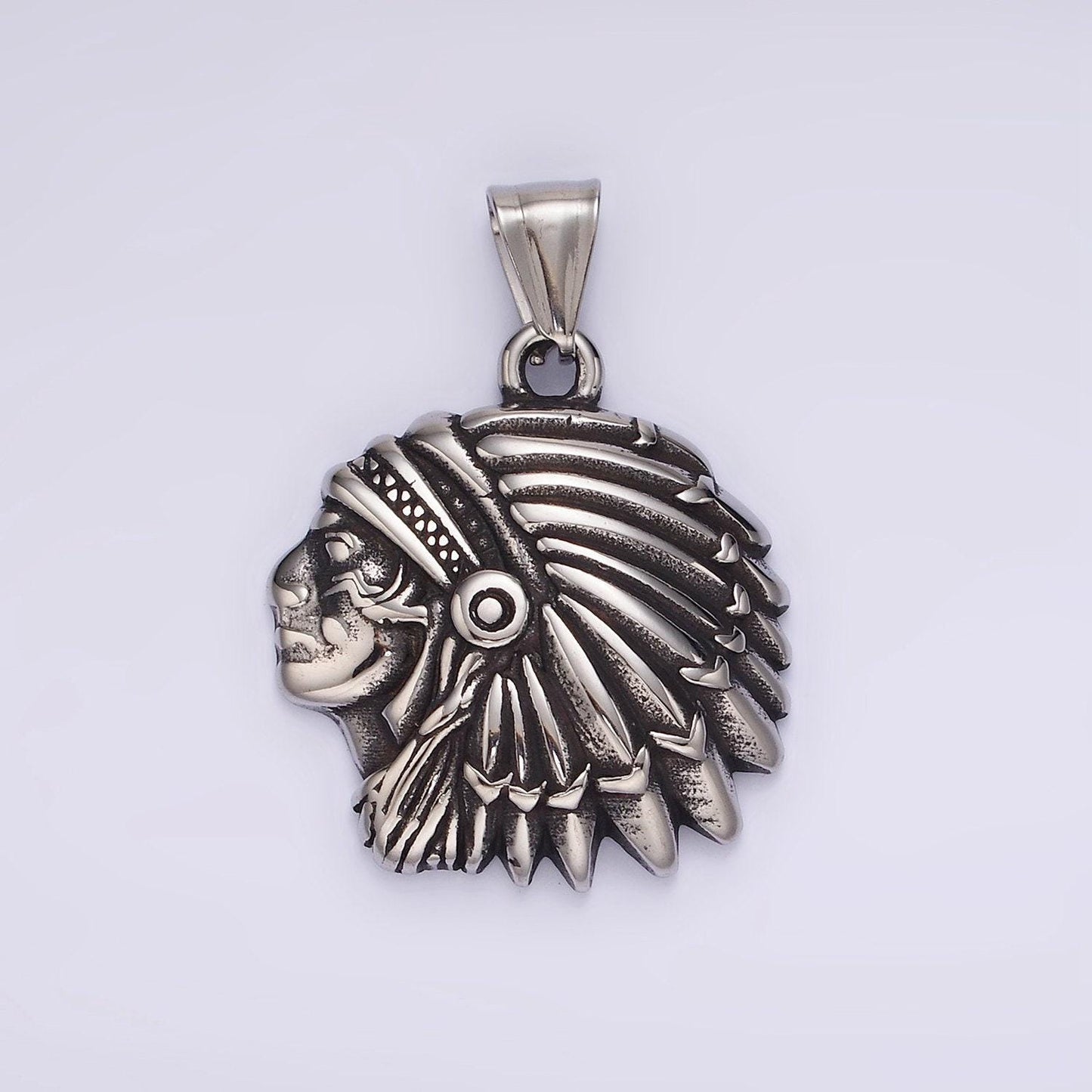 Stainless steel native american head pendant 40mm chief charm | p-1183