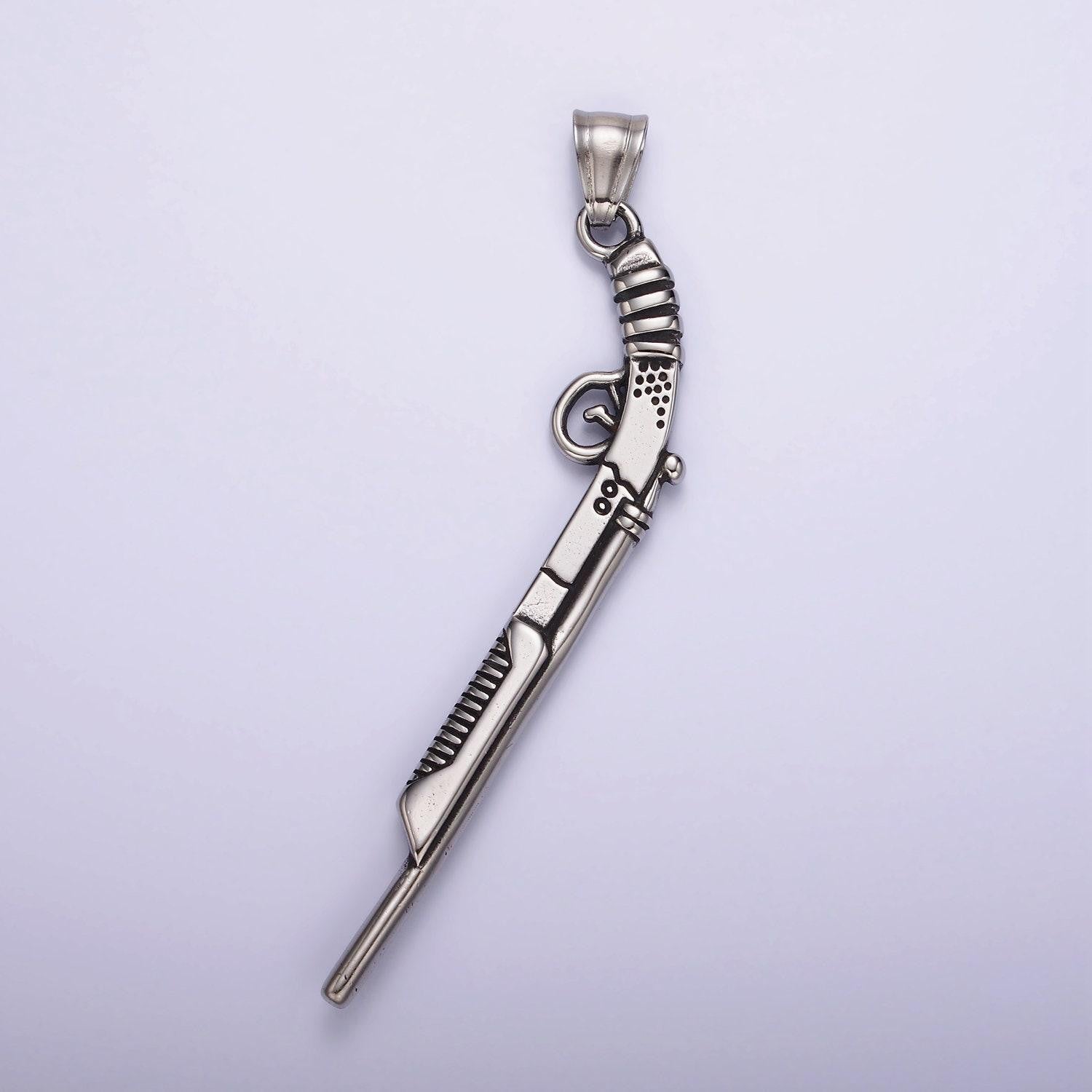 Stainless steel shotgun 80mm pendant for jewelry making supply men hunter army inspired | p-1182
