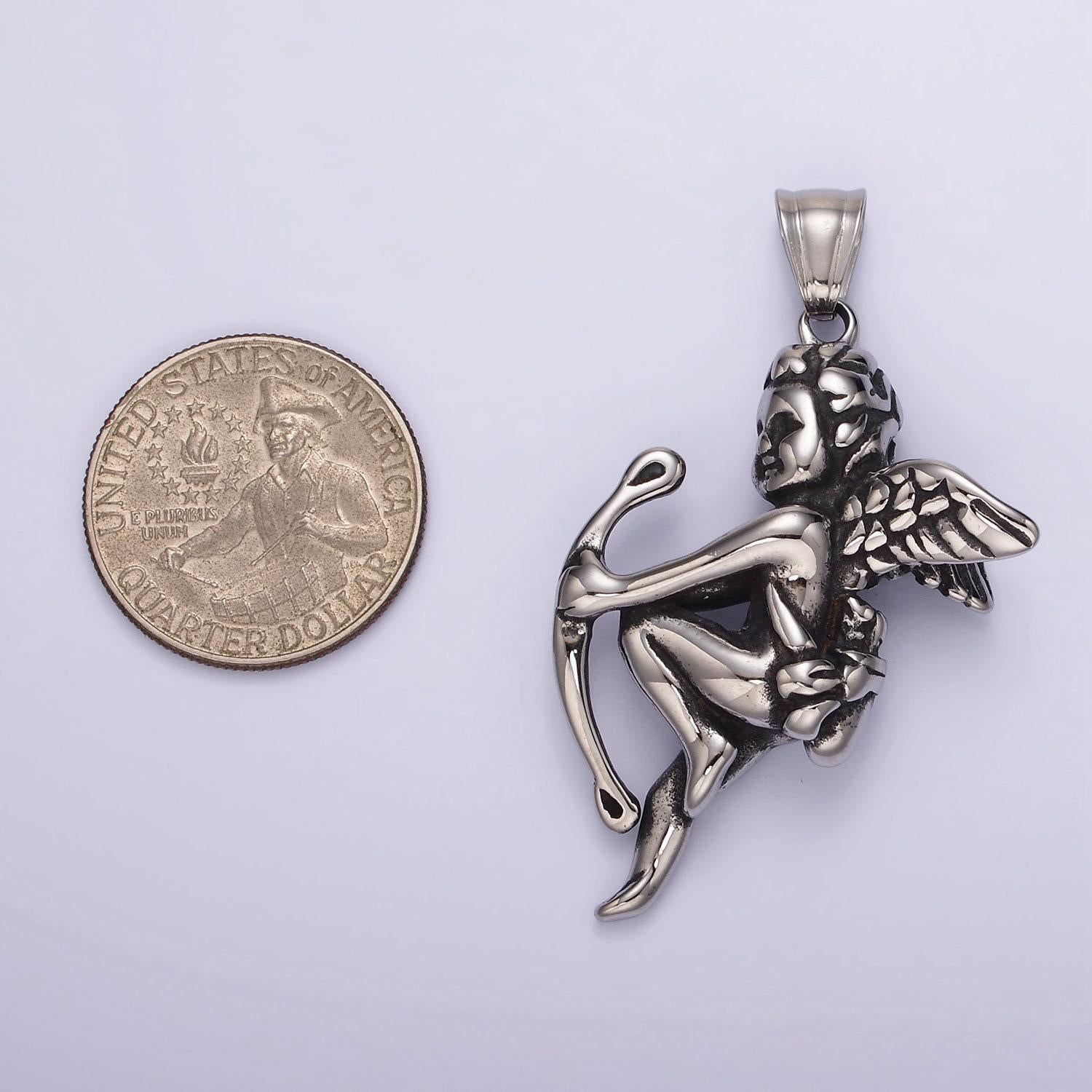 Stainless steel 54mm archer cherub boy angel pendant cupid angel for valentine jewelry inspired | p-1181