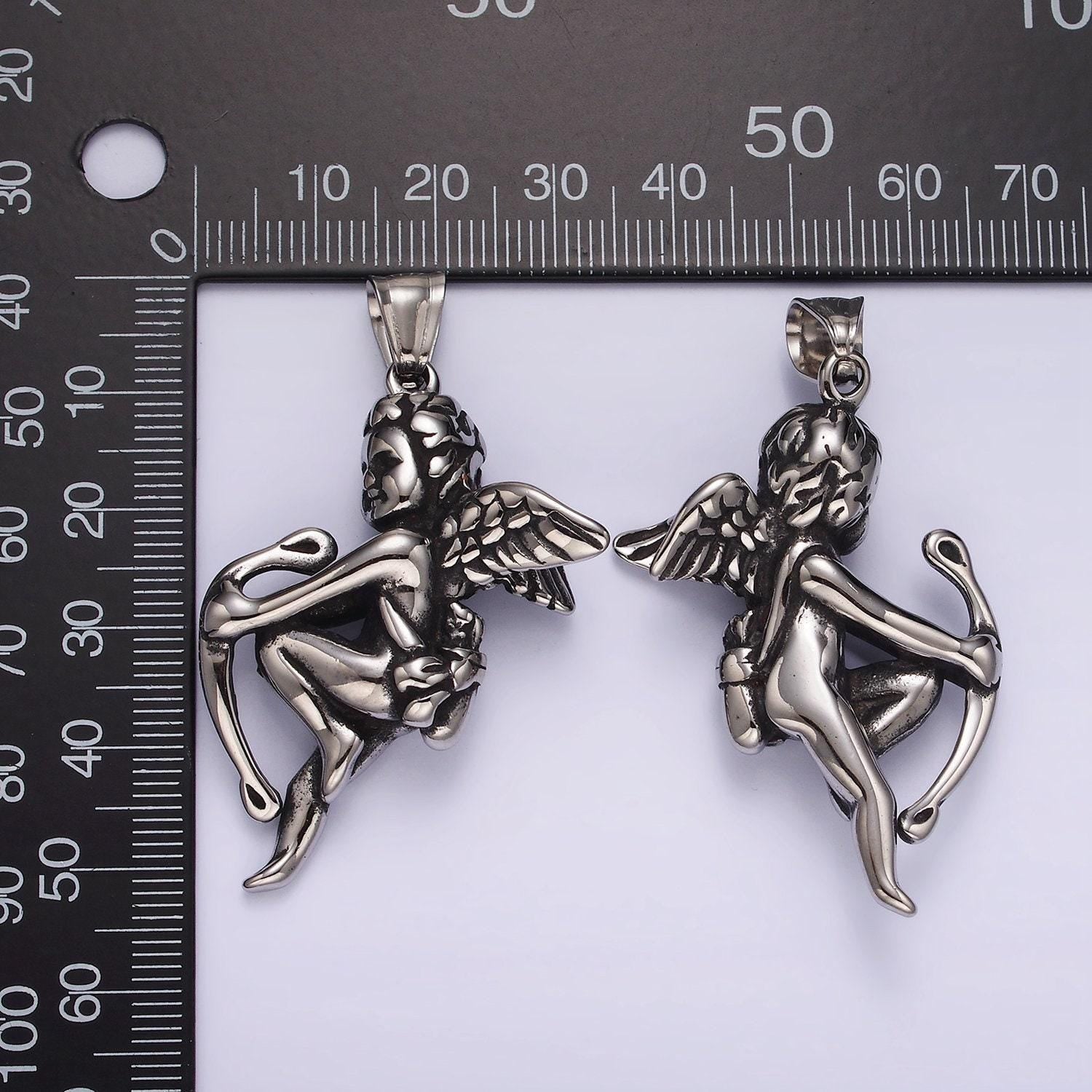 Stainless steel 54mm archer cherub boy angel pendant cupid angel for valentine jewelry inspired | p-1181