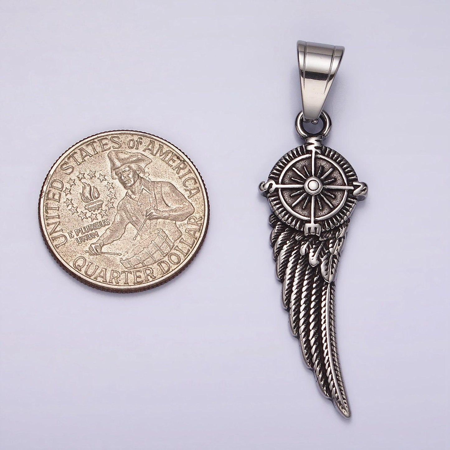 Stainless steel wing with a compass pendant for men woman jewelry supplies component | p-1180