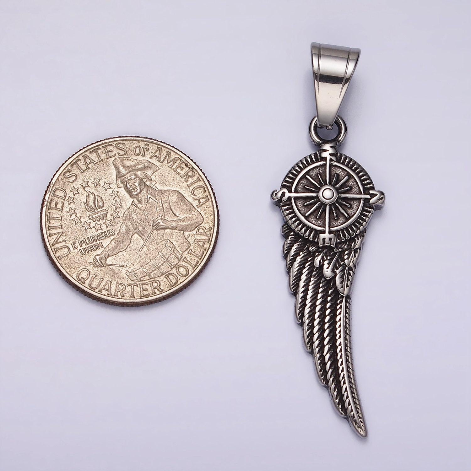 Stainless steel wing with a compass pendant for men woman jewelry supplies component | p-1180