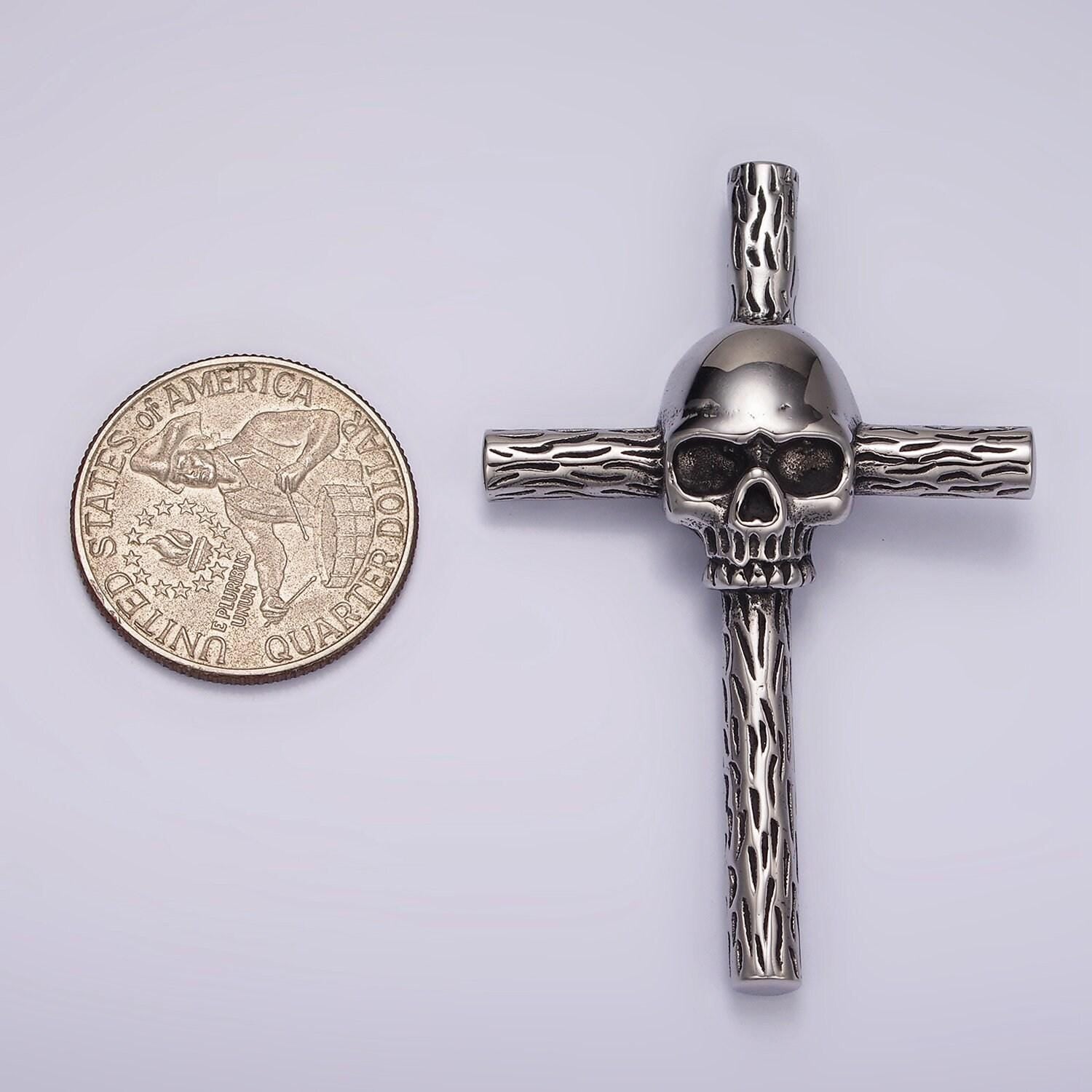 Stainless steel skull on cross, punk gothic style pendant necklace for men jewelry charm| p-1179