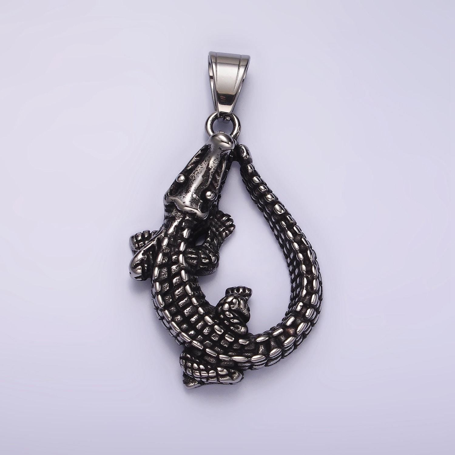 Stainless steel alligator charm silver crocodile pendant animal lizard jewelry inspired pendant | p-1177
