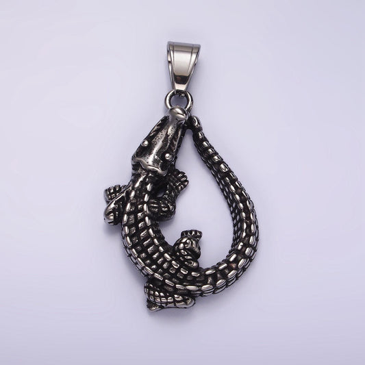Stainless steel alligator charm silver crocodile pendant animal lizard jewelry inspired pendant | p-1177