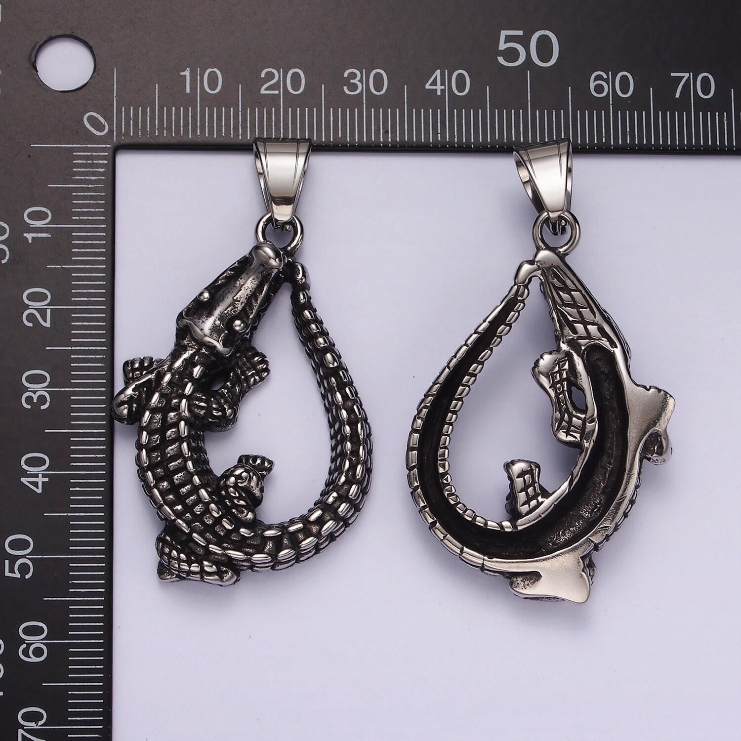 Stainless steel alligator charm silver crocodile pendant animal lizard jewelry inspired pendant | p-1177