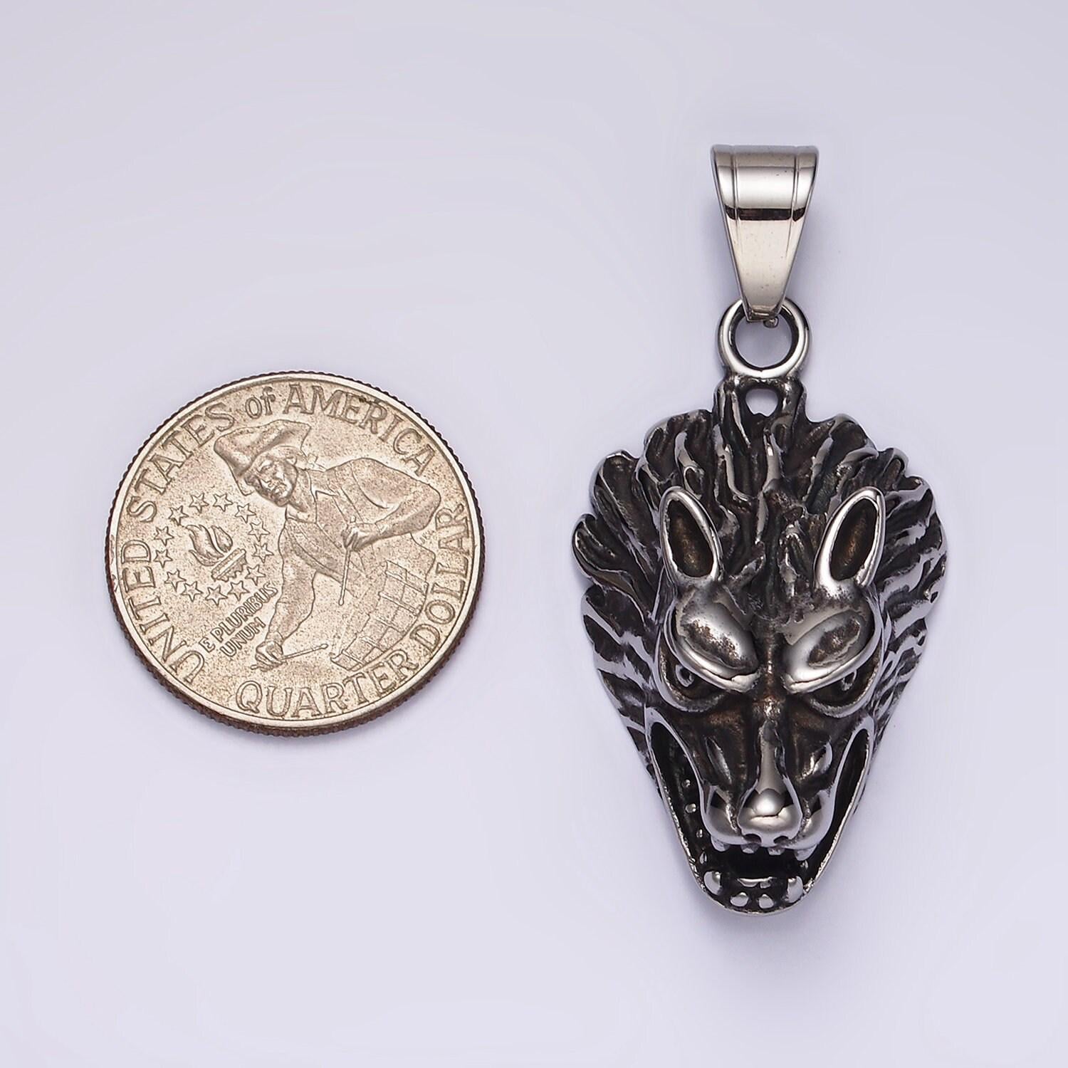 Stainless steel men wolf head pendant for diy jewelry werewolf halloween jewelry inspired | p-1174