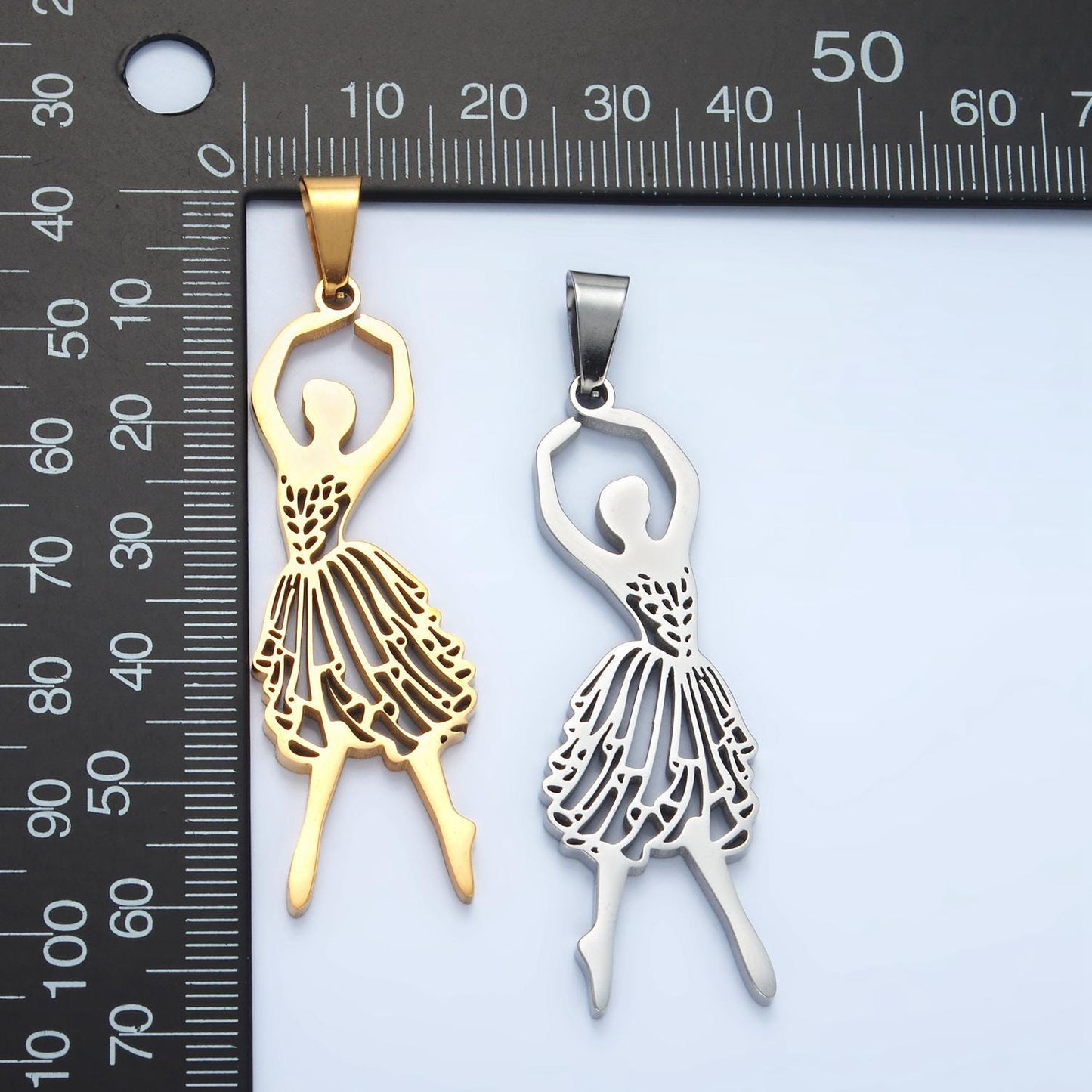 Stainless steel ballerina dangle charm gold ballet dance girls pendant minimalist jewelry making teacher gift appreciation p1485