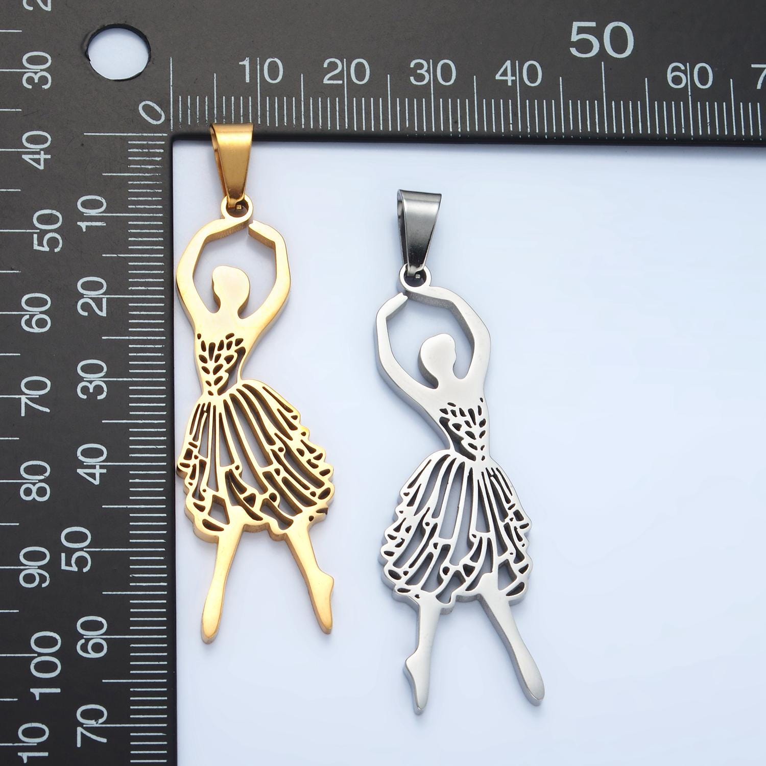 Stainless steel ballerina dangle charm gold ballet dance girls pendant minimalist jewelry making teacher gift appreciation p1485