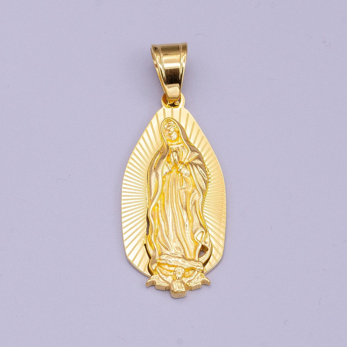 Our lady of guadalupe medallion pendant, 24k gold filled charm virgin mary sunburst religious charm | p-1169