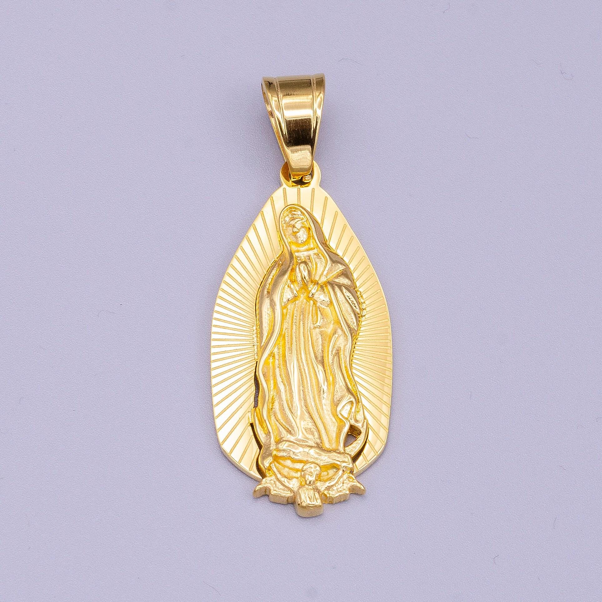 Our lady of guadalupe medallion pendant, 24k gold filled charm virgin mary sunburst religious charm | p-1169