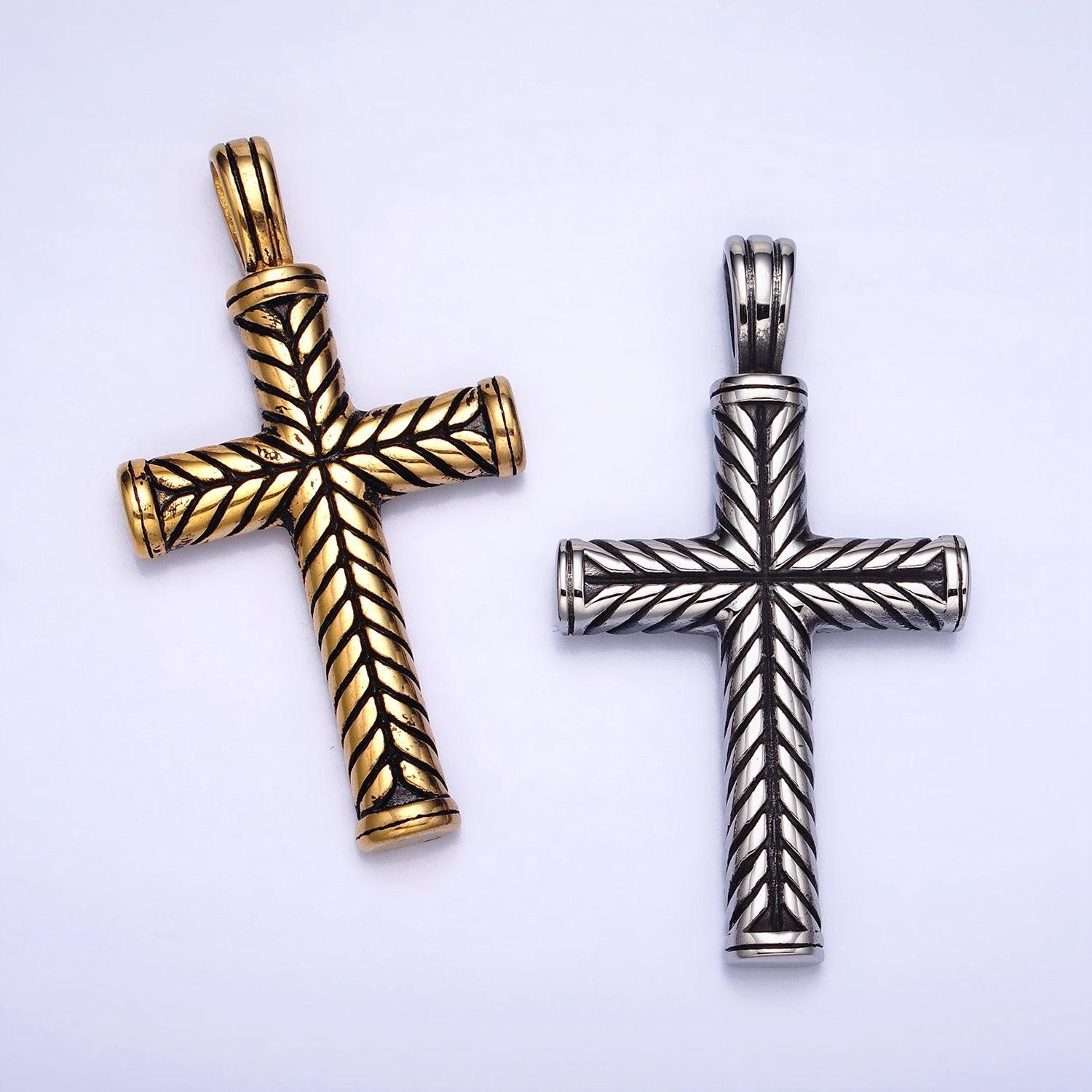Men chevron cross necklace pendant stainless steel chevron cross charm necklace religious statement jewelry making supply