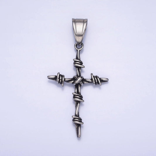 Antique silver cross charm men silver cross pendant for statement jewelry stainless steel cross gifts for men necklace component p-1159