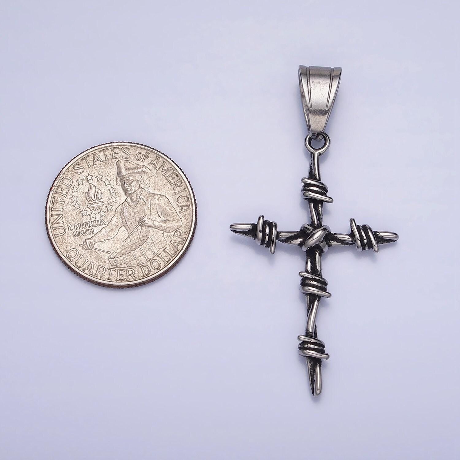 Antique silver cross charm men silver cross pendant for statement jewelry stainless steel cross gifts for men necklace component p-1159