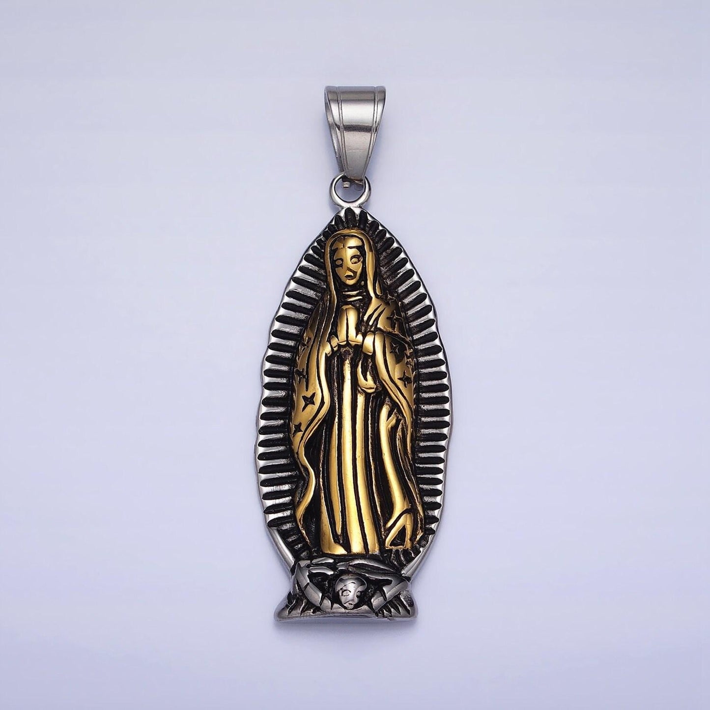 Stainless steel lady guadalupe charm in antique gold silver color virgin mary pendant lead nickel free tarnish free | p-1156