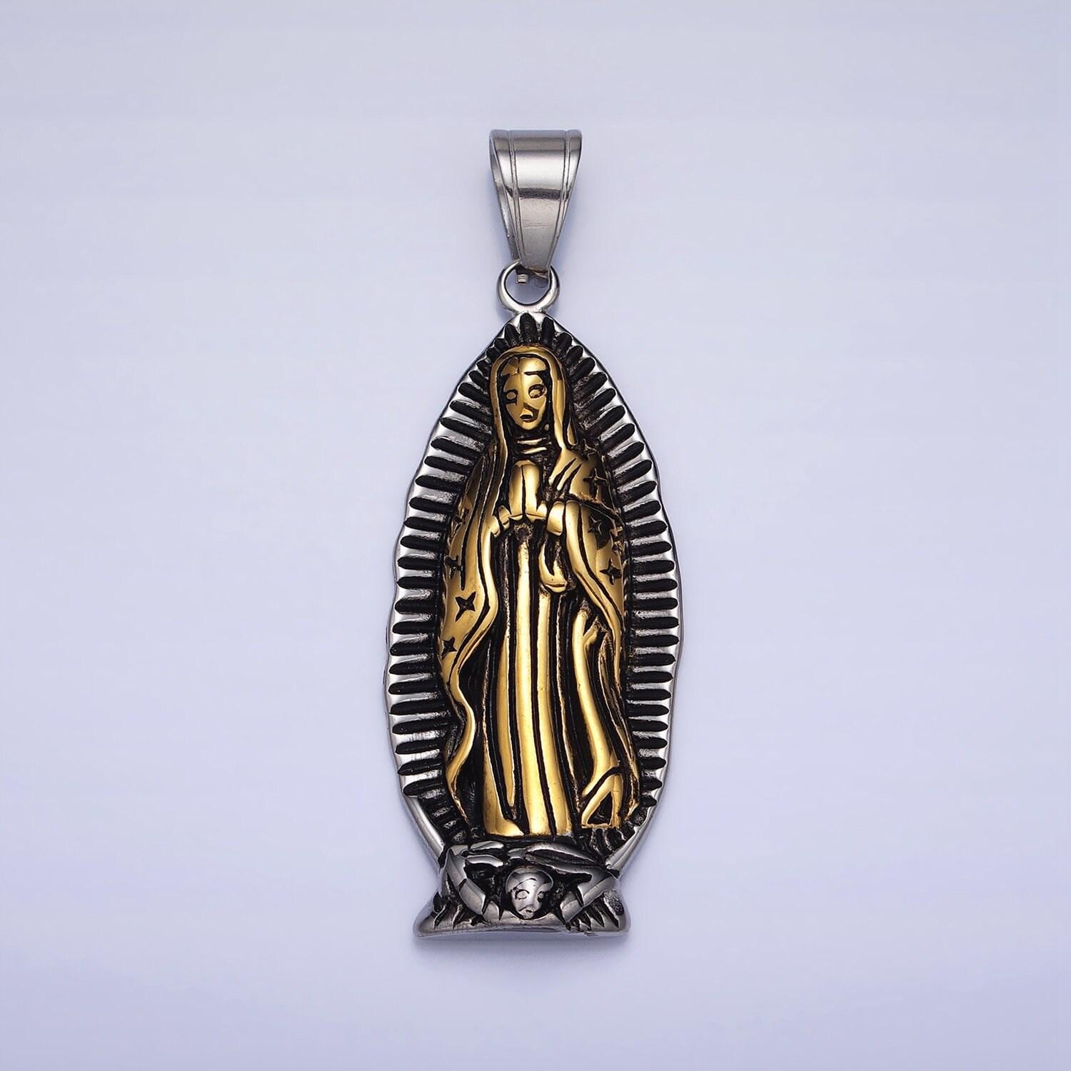 Stainless steel lady guadalupe charm in antique gold silver color virgin mary pendant lead nickel free tarnish free | p-1156