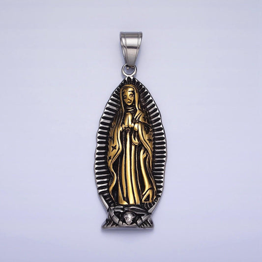 Stainless steel lady guadalupe charm in antique gold silver color virgin mary pendant lead nickel free tarnish free | p-1156