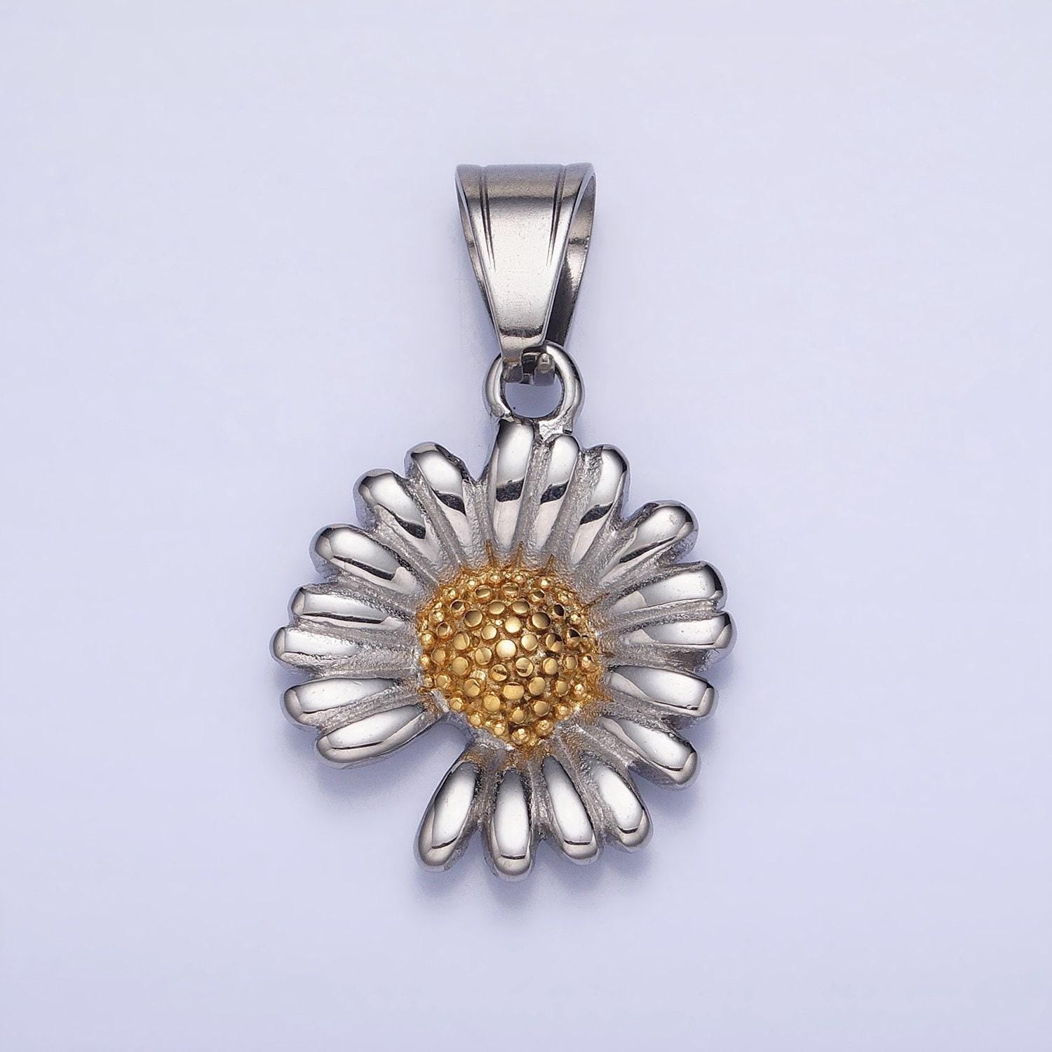 Stainless steel daisy charm gold silver flower charm 2tone summer spring jewelry inspired for necklace bracelet earring component p-1155