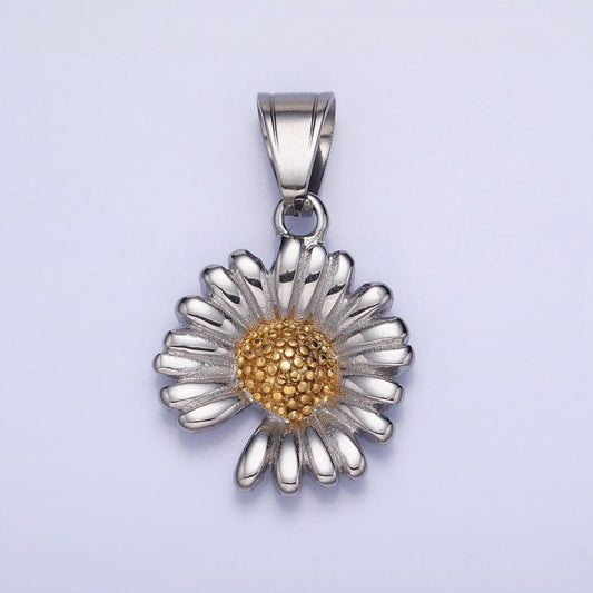 Stainless steel daisy charm gold silver flower charm 2tone summer spring jewelry inspired for necklace bracelet earring component p-1155
