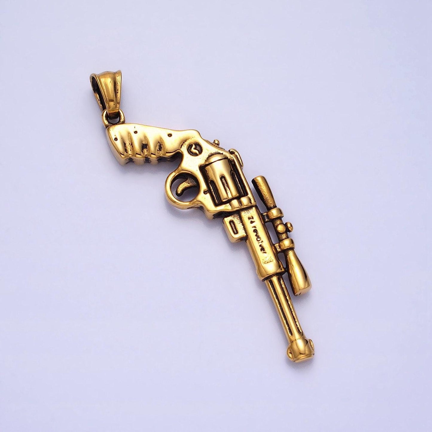 Stainless steel pistol rifle gun pendant in silver & gold | p-1147