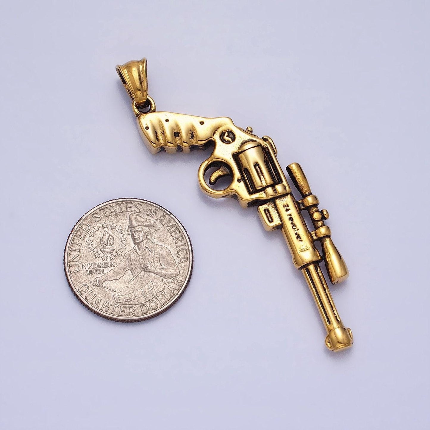 Stainless steel pistol rifle gun pendant in silver & gold | p-1147