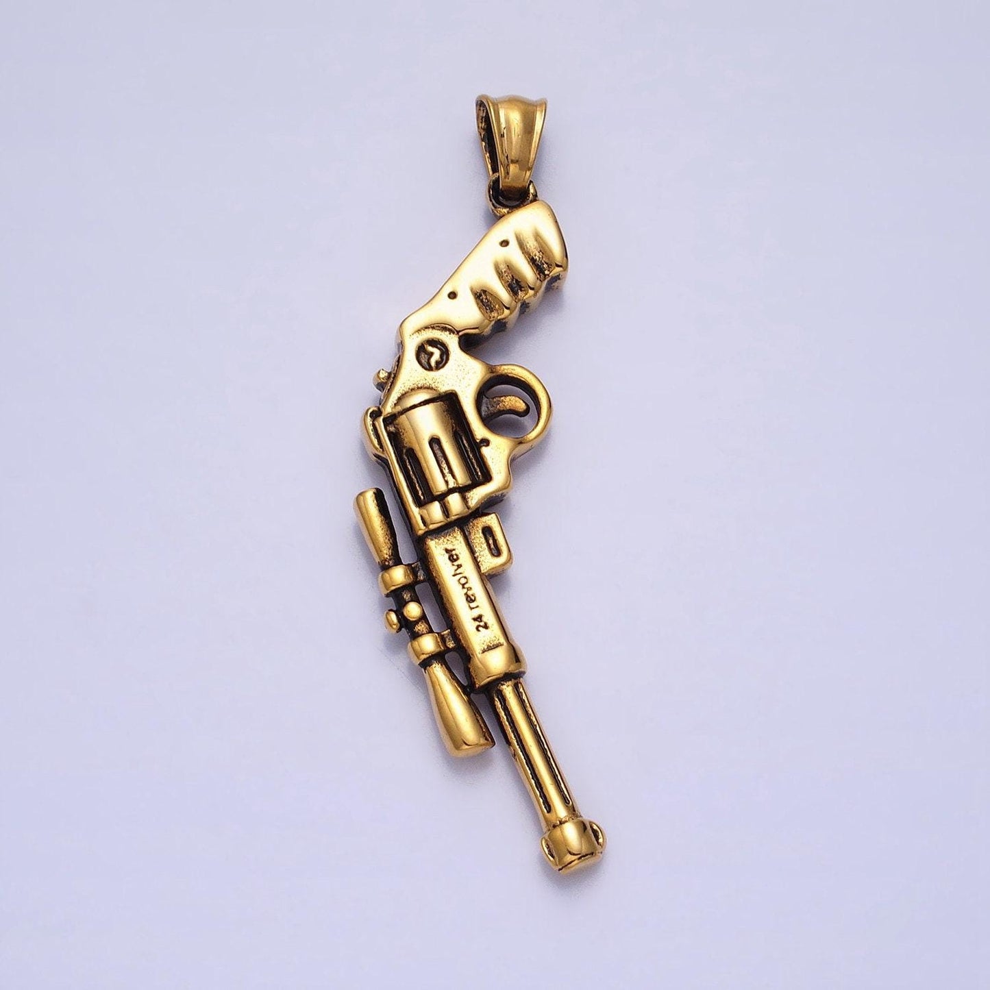 Stainless steel pistol rifle gun pendant in silver & gold | p-1147