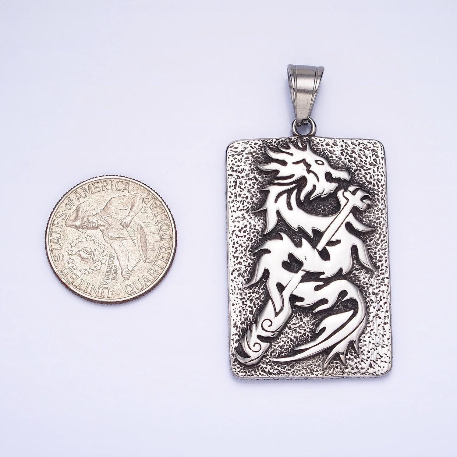 Men dragon tablet pendant necklace stainless steel jewelry heavy weight jewelry statement necklace supply p-1141