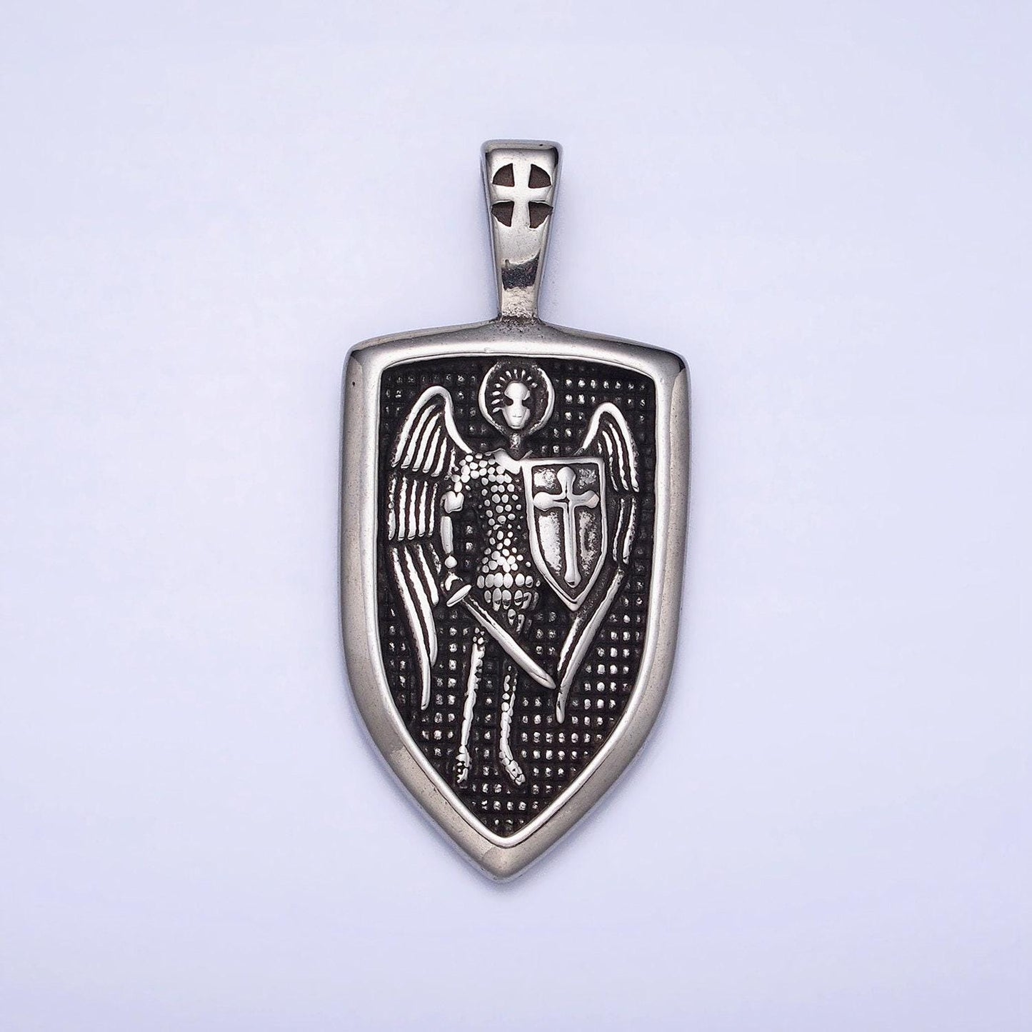 Stainless steel archangel saint michael mens necklace pendant christian archangel medallion, st michael shield charm for necklace p-1136