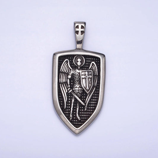 Stainless steel archangel saint michael mens necklace pendant christian archangel medallion, st michael shield charm for necklace p-1136