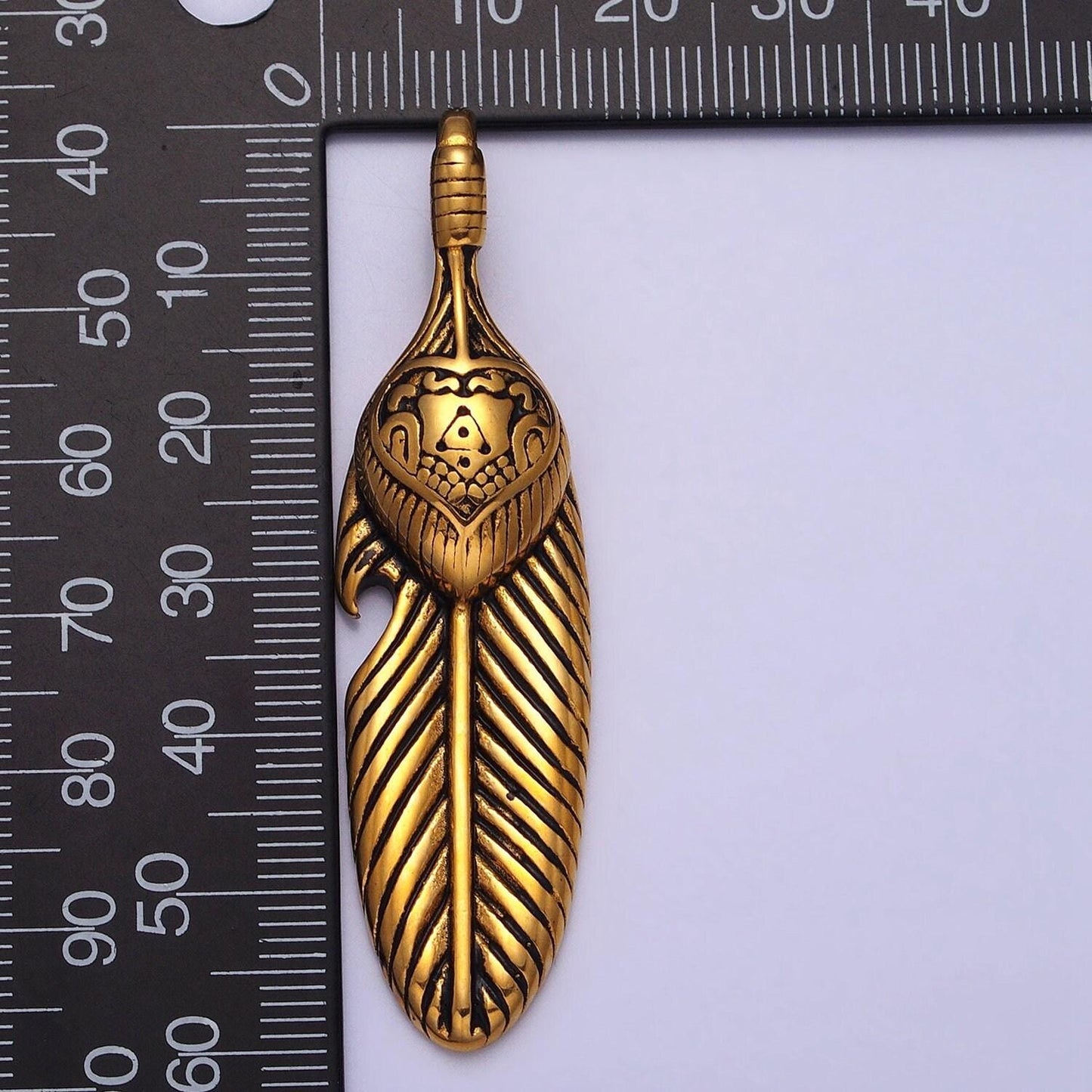 Men indian feather charm stainless steel tribe charm in antique silver gold heavy hard pendant lead nickel free tarnish free | p-1139