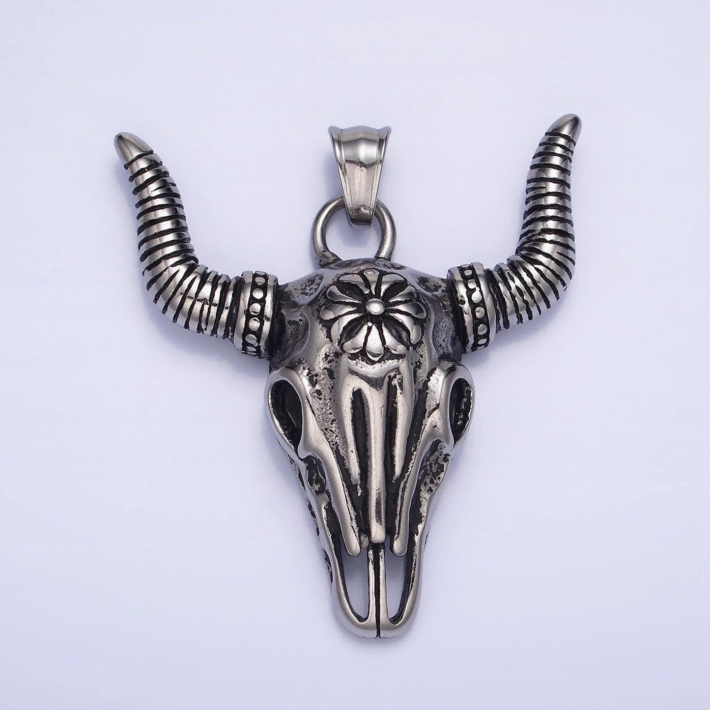 Big devil pendant hard ram goat skull horn pendant, gothic style pendant, gift to him biker punk rock hip hop statement emo jewelry p-1135