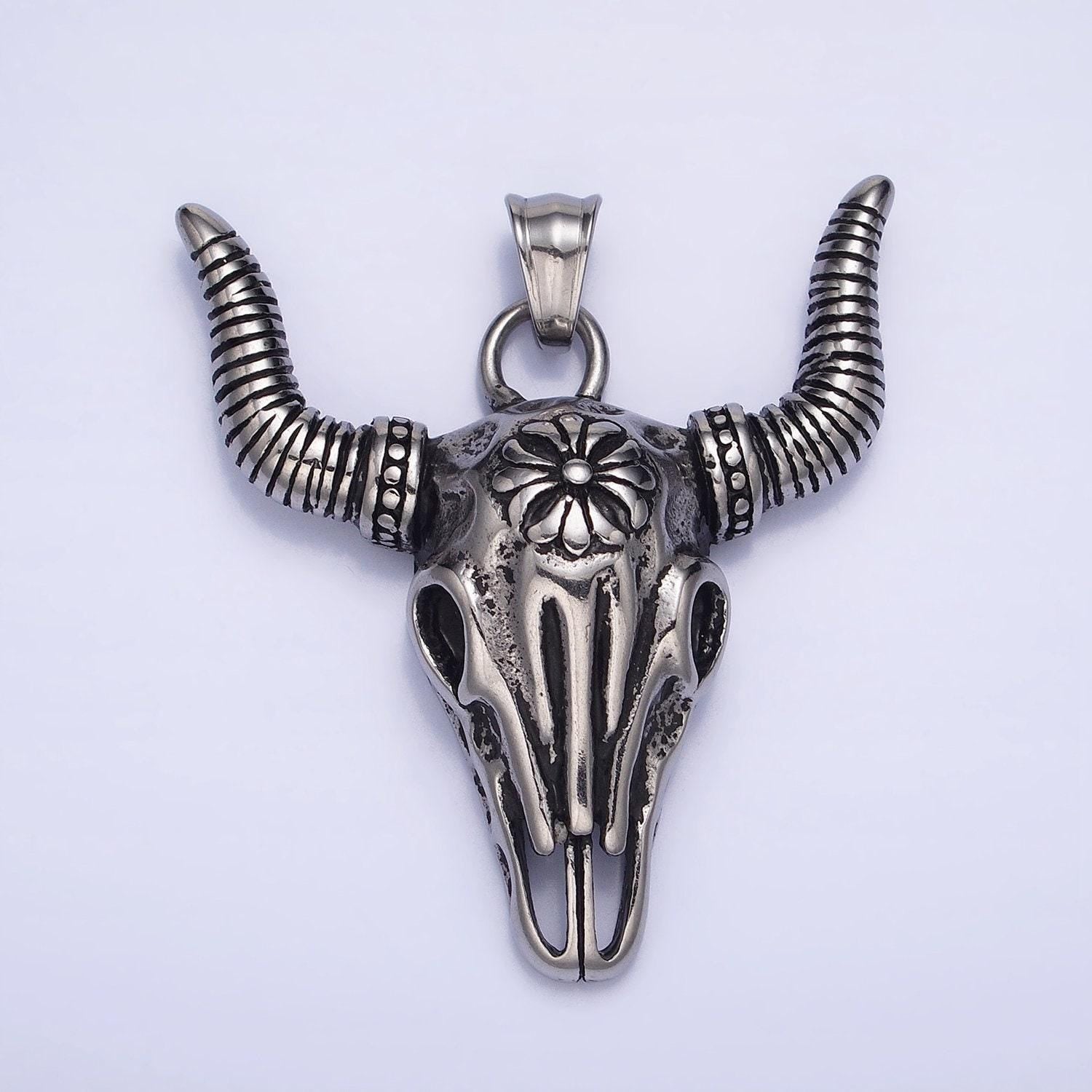 Big devil pendant hard ram goat skull horn pendant, gothic style pendant, gift to him biker punk rock hip hop statement emo jewelry p-1135
