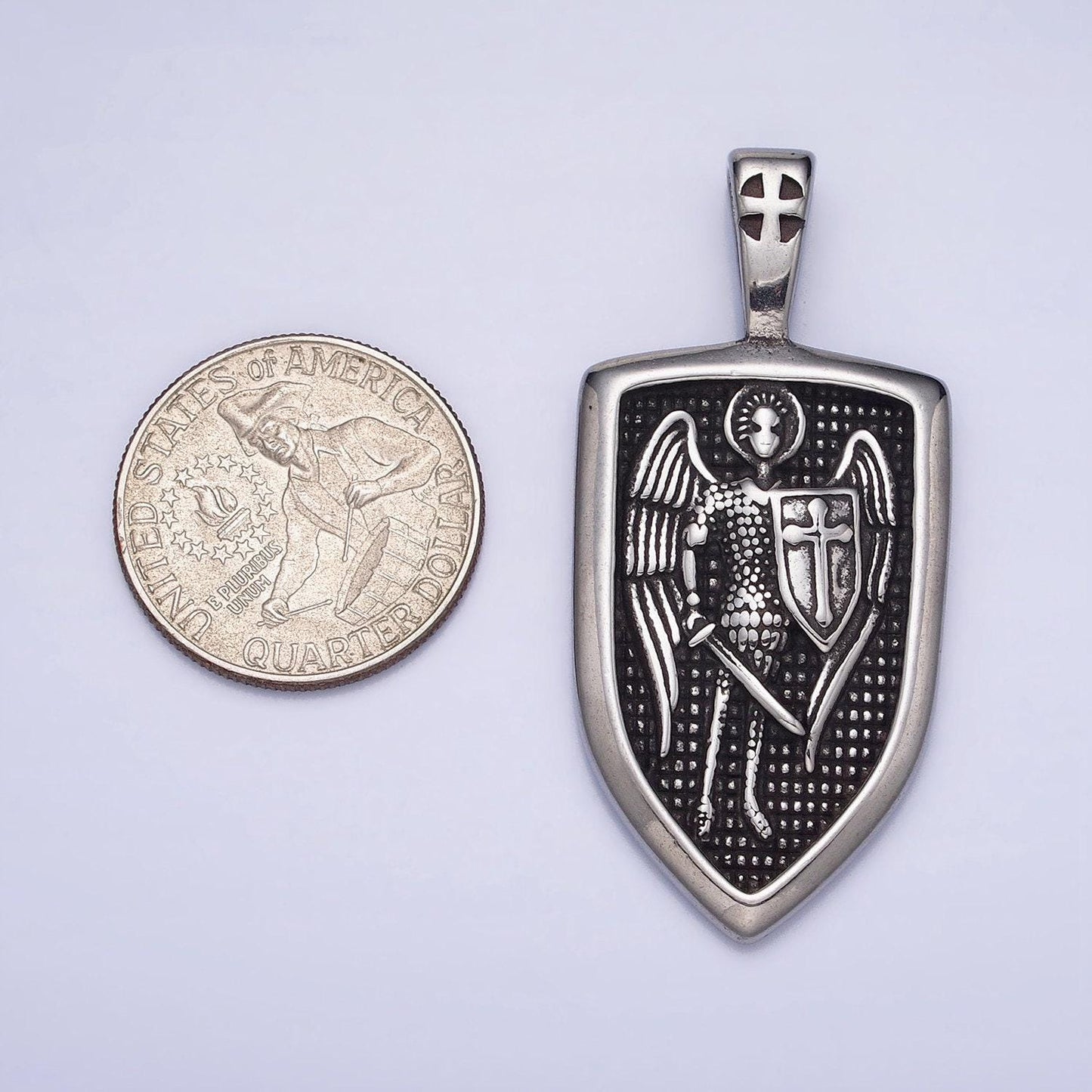 Stainless steel archangel saint michael mens necklace pendant christian archangel medallion, st michael shield charm for necklace p-1136