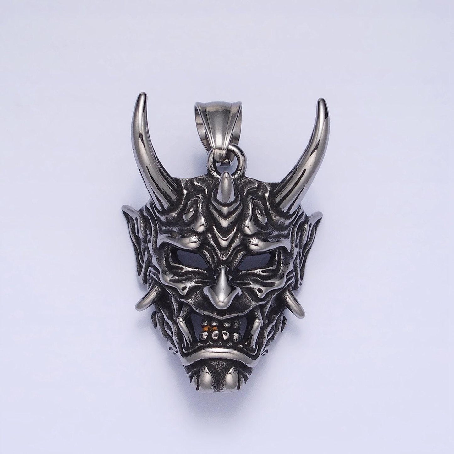 Men japanese devil hannya mask necklace pendant stainless steel 3d devil satan halloween emo jewelry inspired p-1133