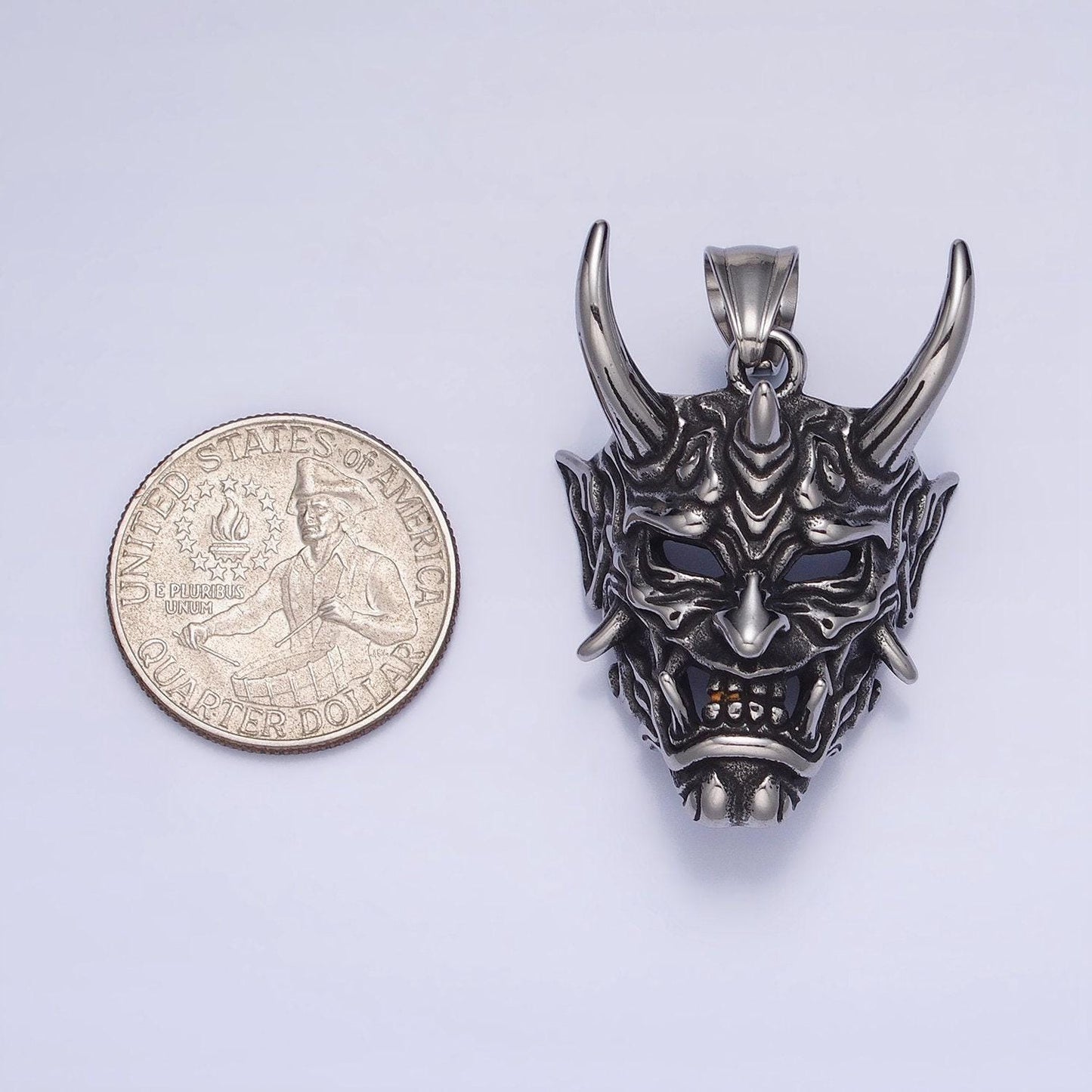 Men japanese devil hannya mask necklace pendant stainless steel 3d devil satan halloween emo jewelry inspired p-1133