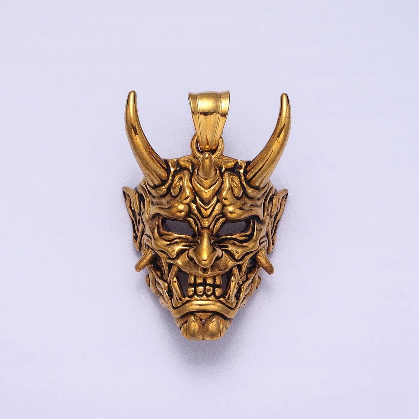 Men japanese devil hannya mask necklace pendant stainless steel 3d devil satan halloween emo jewelry inspired p-1133