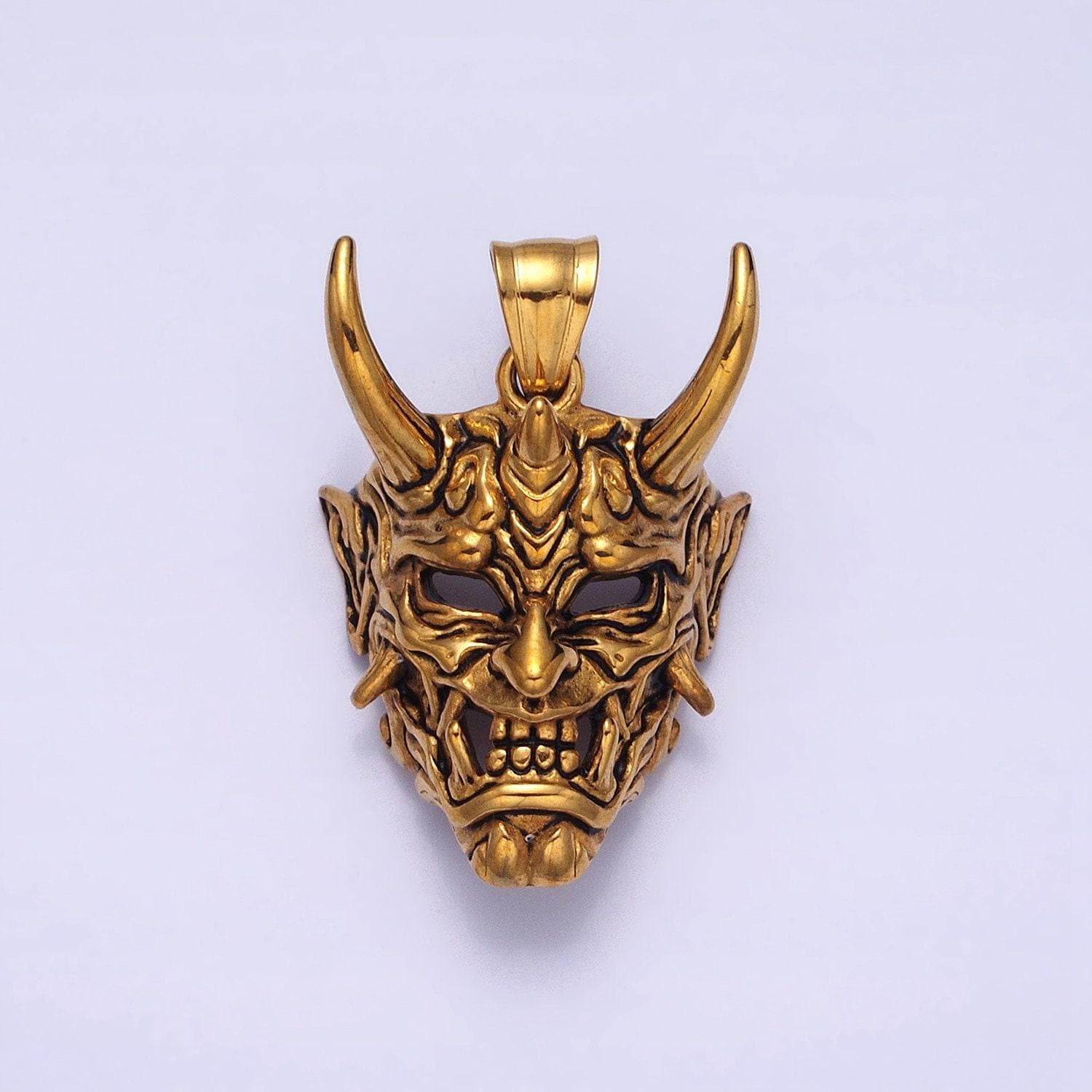 Men japanese devil hannya mask necklace pendant stainless steel 3d devil satan halloween emo jewelry inspired p-1133