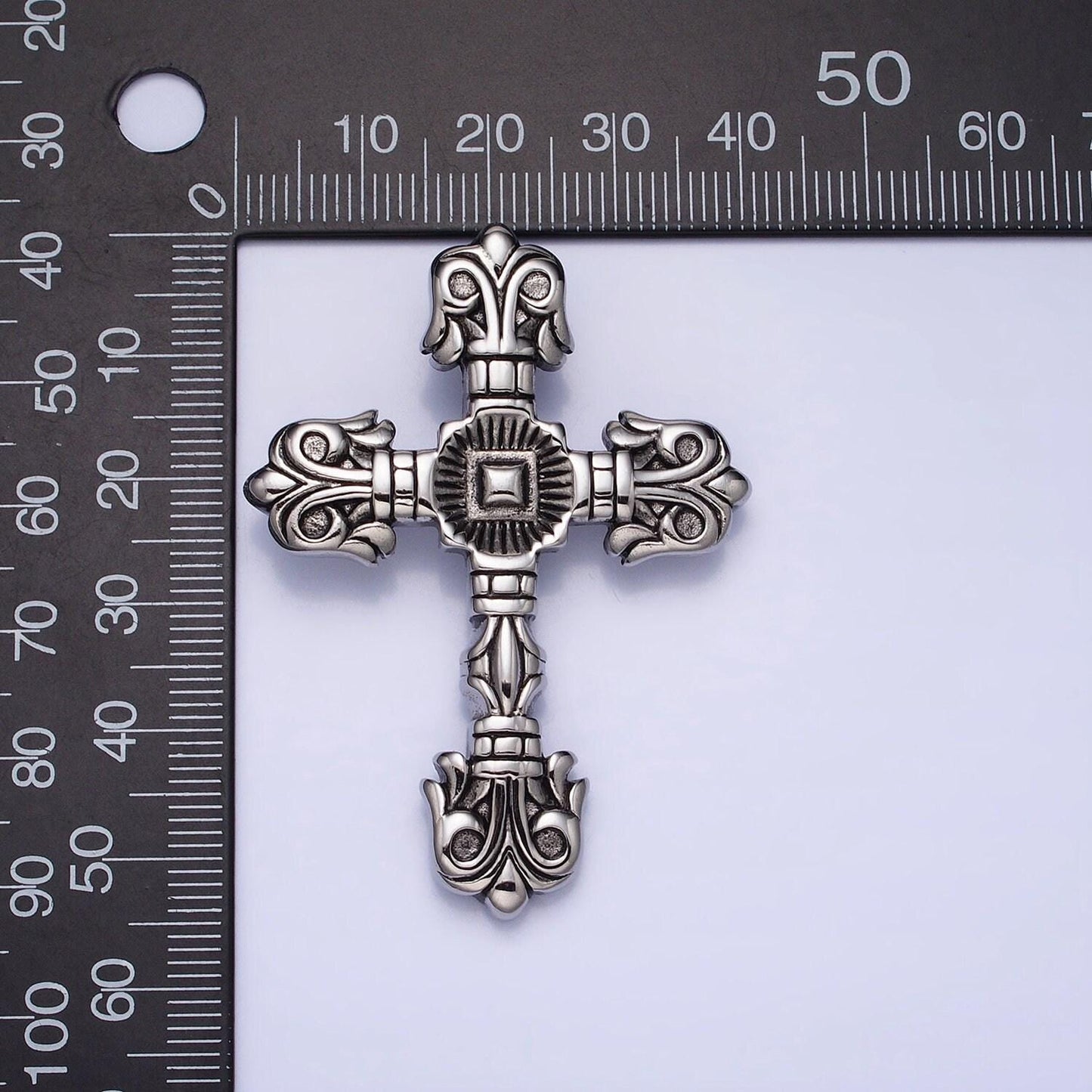 Stainless steel geometric engraved religious cross pendant in silver & gold | p-1130